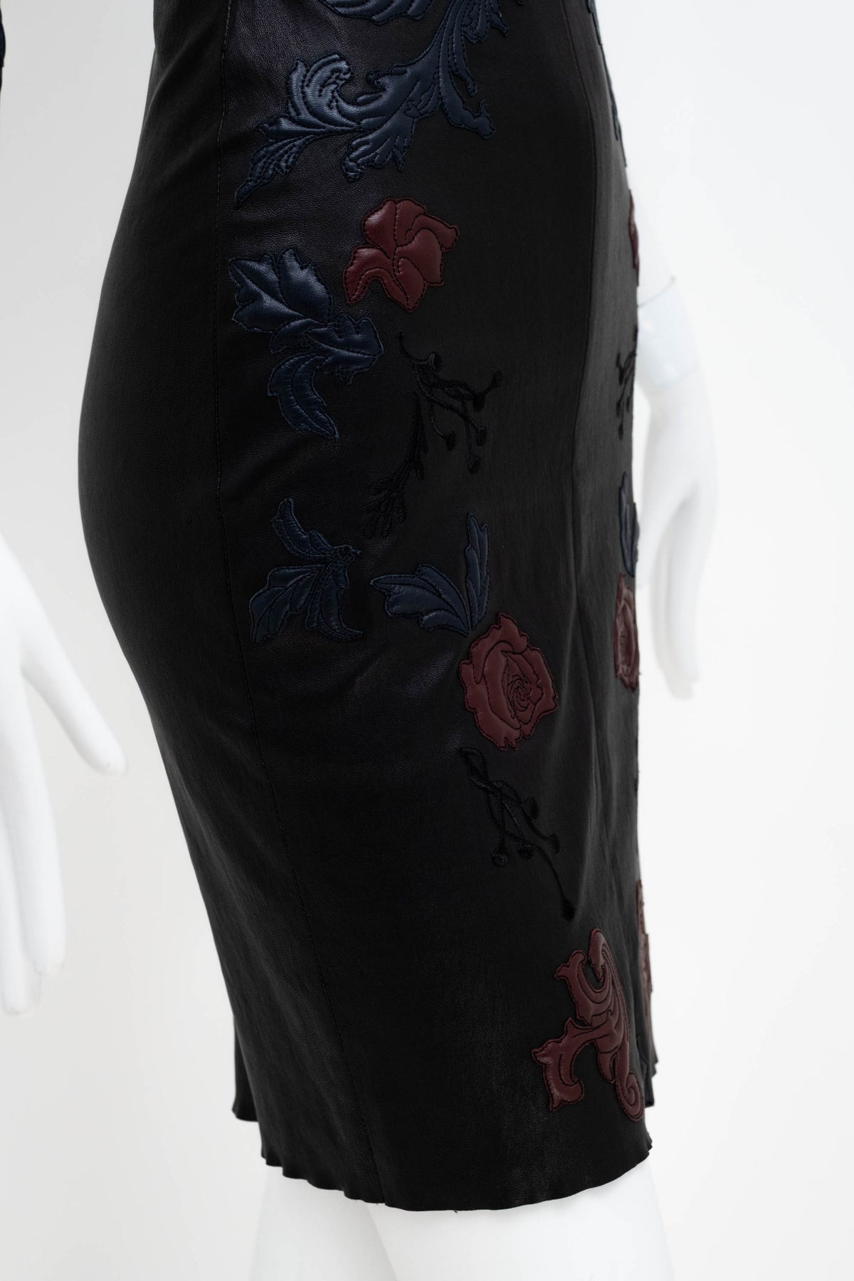 Jitrois Black Long Sleeve Floral Embossed Leather Dress Size 36&nbsp;