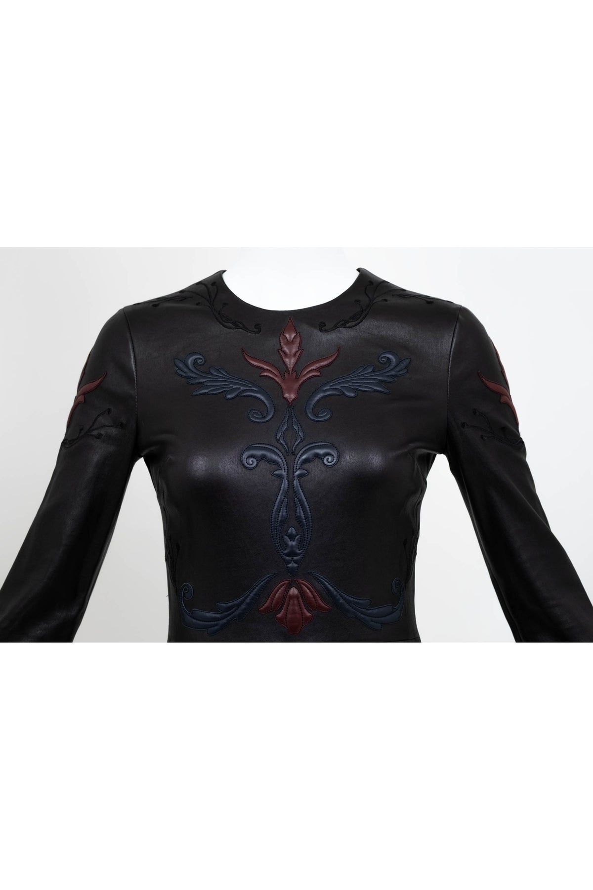 Jitrois Black Long Sleeve Floral Embossed Leather Dress Size 36&nbsp;
