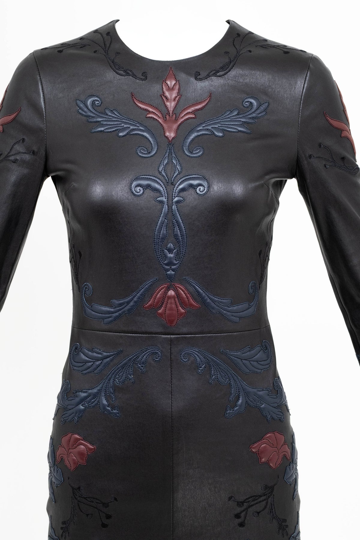 Jitrois Black Long Sleeve Floral Embossed Leather Dress Size 36&nbsp;