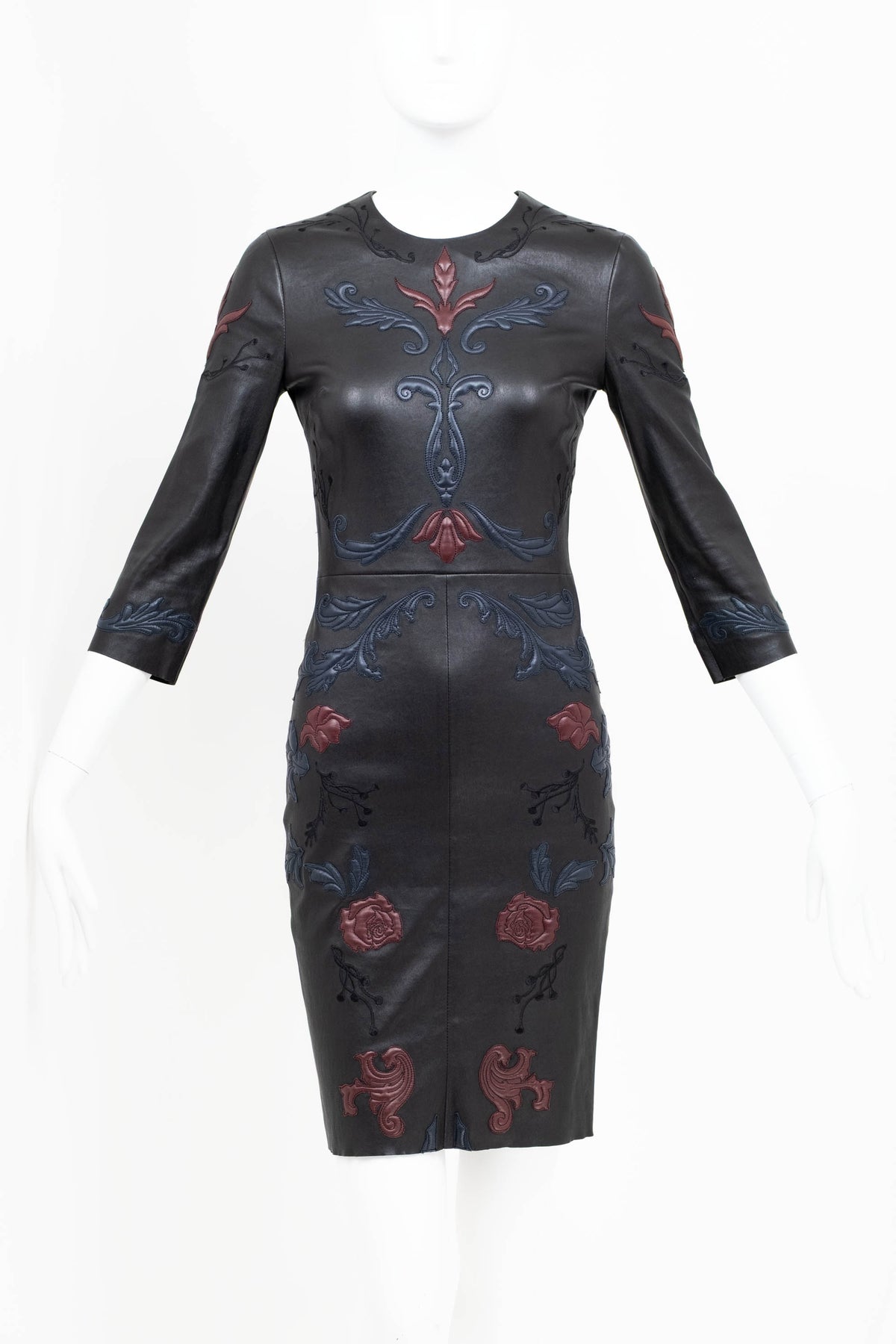 Jitrois Black Long Sleeve Floral Embossed Leather Dress Size 36&nbsp;