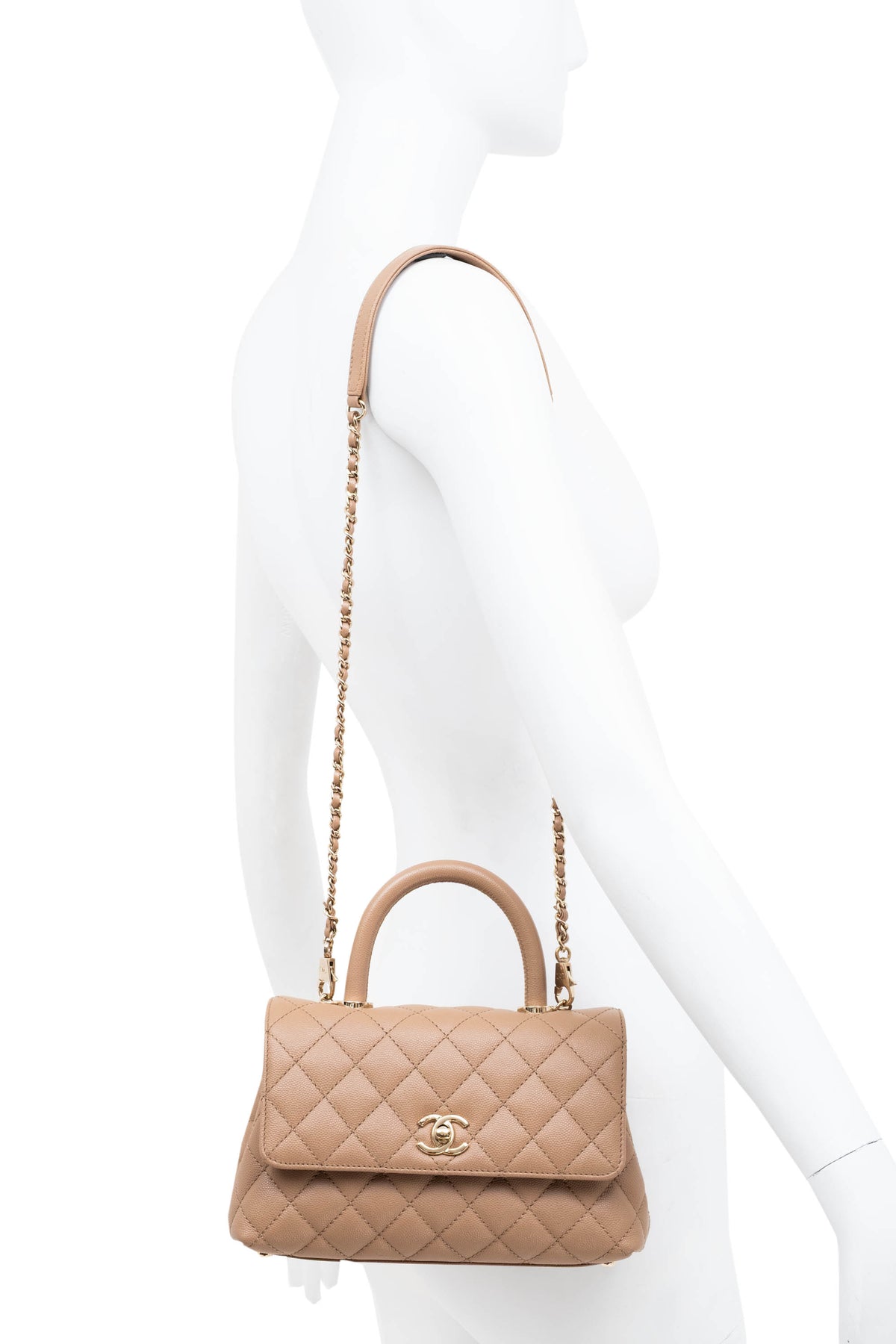 Chanel Taupe Caviar Leather Coco Top Handle Purse