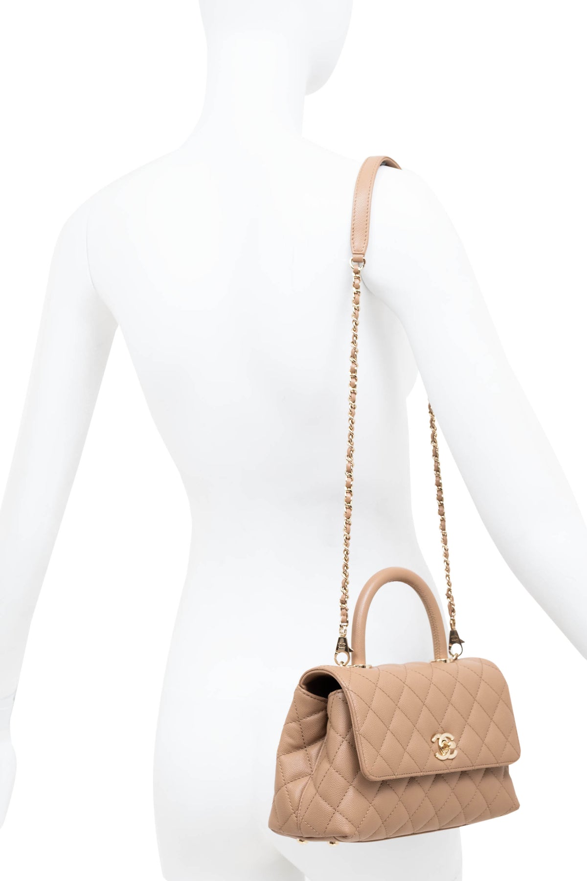 Chanel Taupe Caviar Leather Coco Top Handle Purse