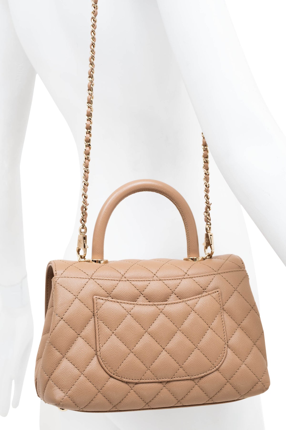 Chanel Taupe Caviar Leather Coco Top Handle Purse