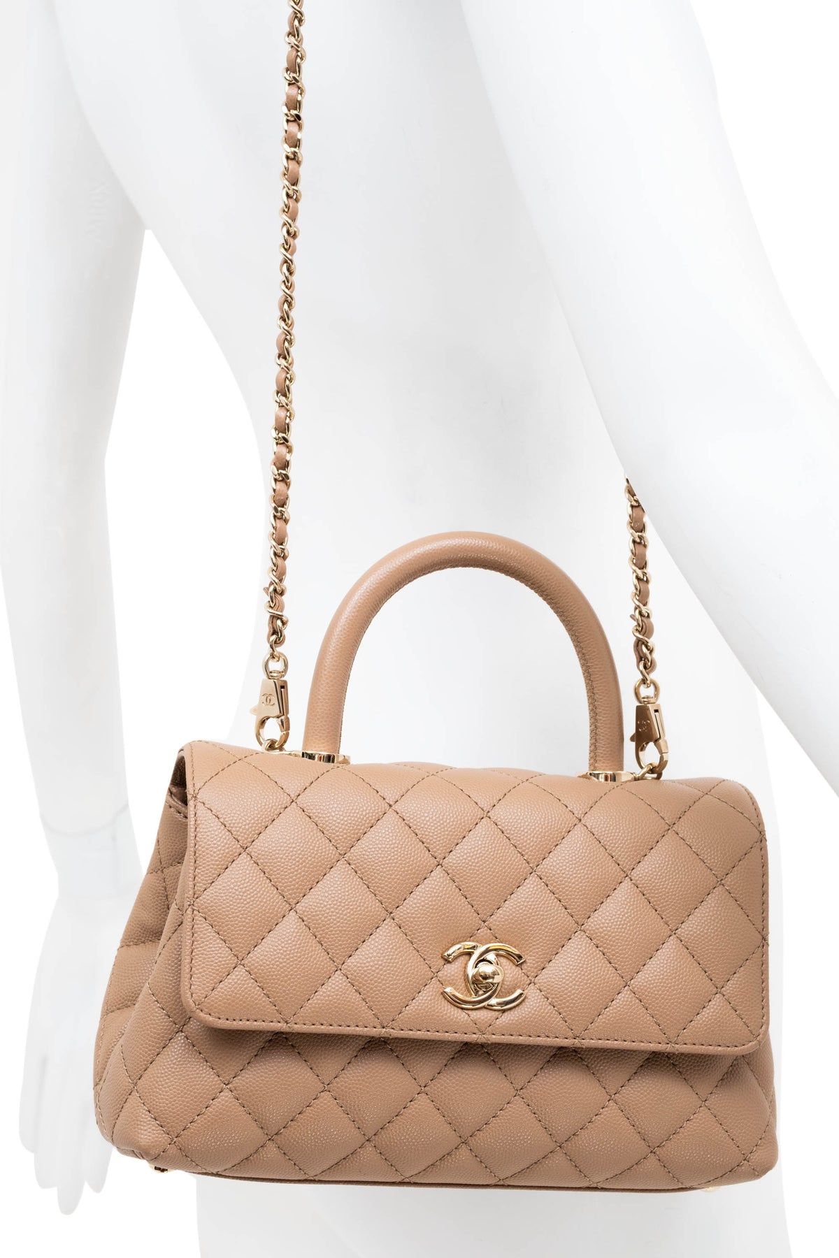 Chanel Taupe Caviar Leather Coco Top Handle Purse