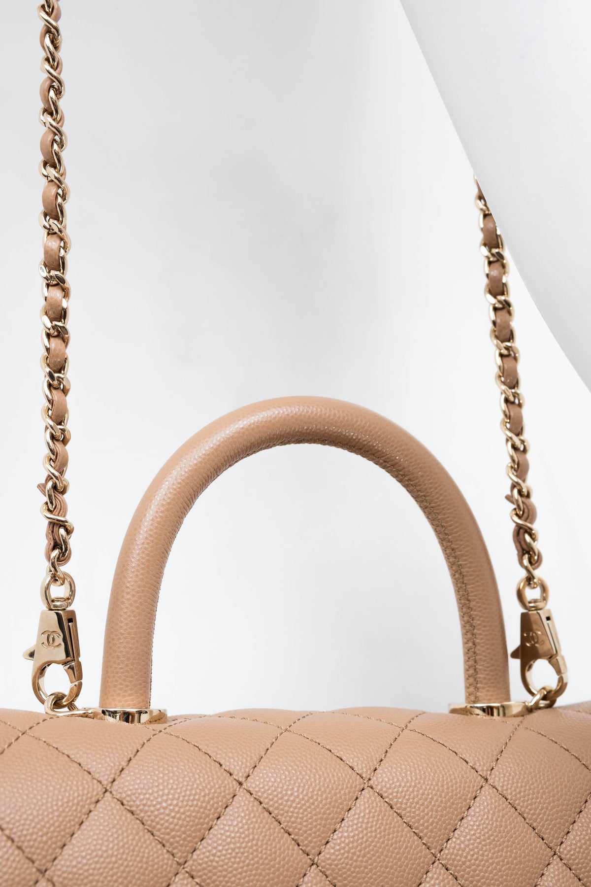 Chanel Taupe Caviar Leather Coco Top Handle Purse