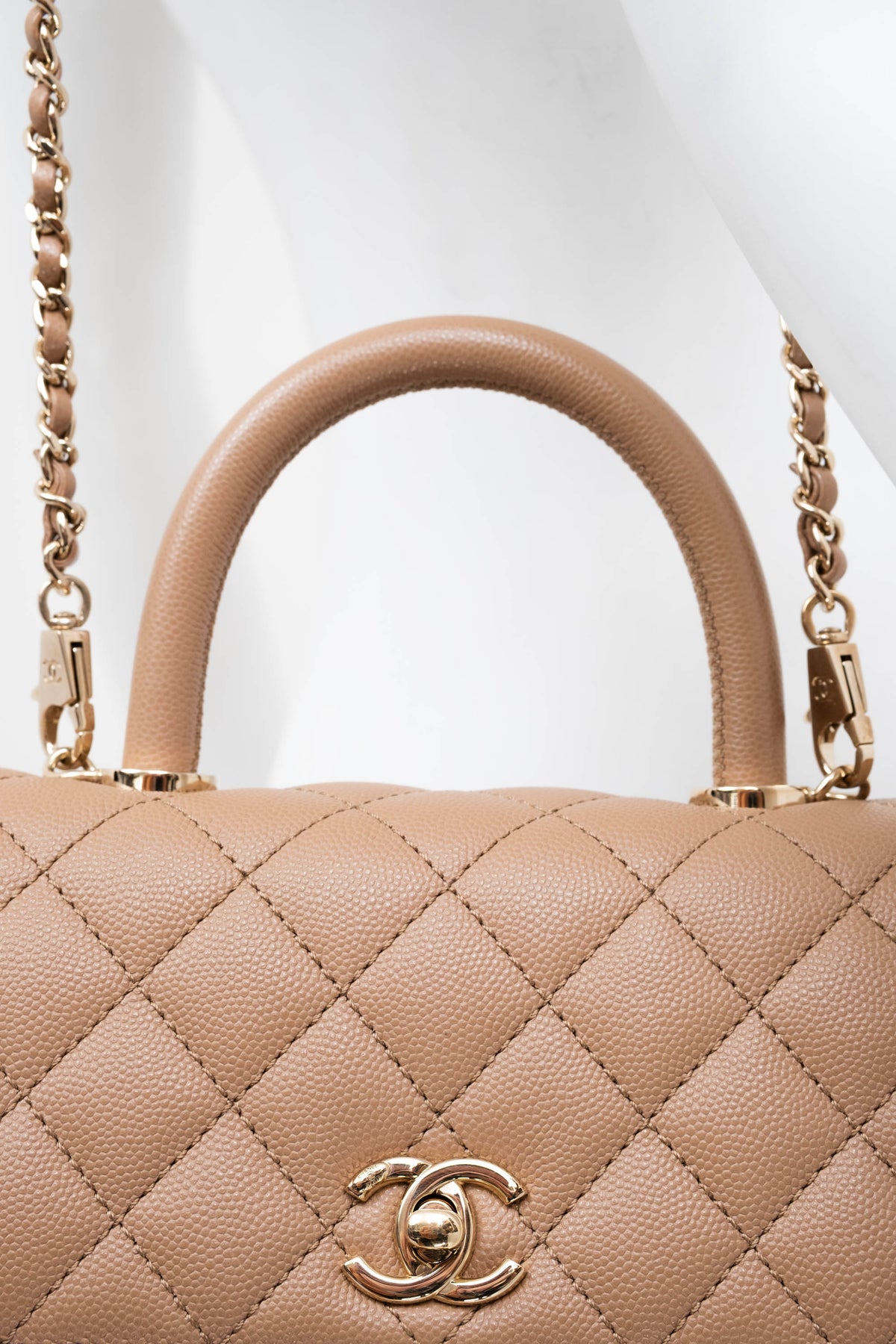 Chanel Taupe Caviar Leather Coco Top Handle Purse