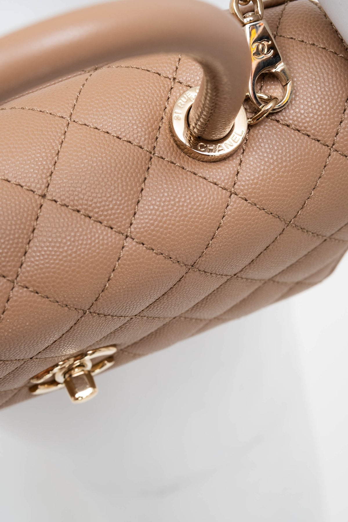 Chanel Taupe Caviar Leather Coco Top Handle Purse