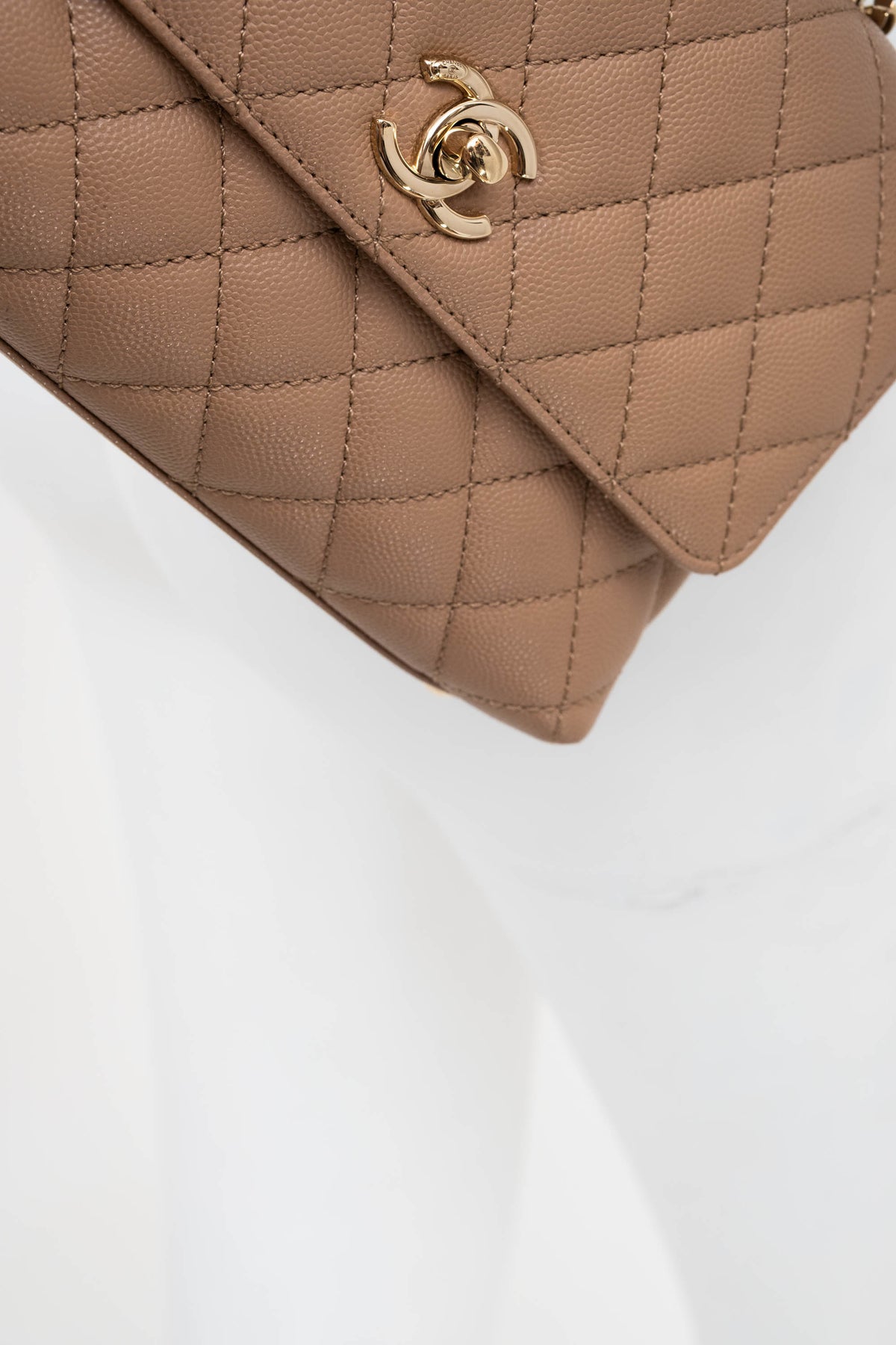 Chanel Taupe Caviar Leather Coco Top Handle Purse