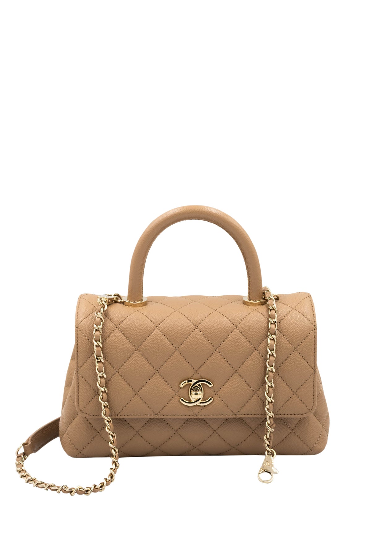 Chanel Taupe Caviar Leather Coco Top Handle Purse