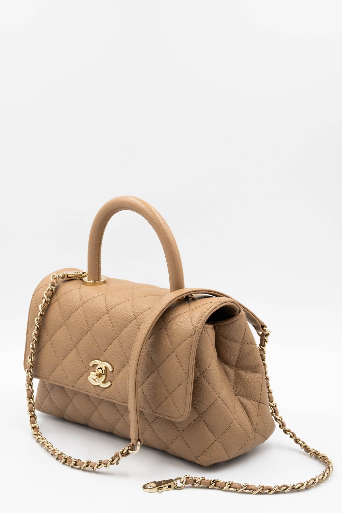 Chanel Taupe Caviar Leather Coco Top Handle Purse