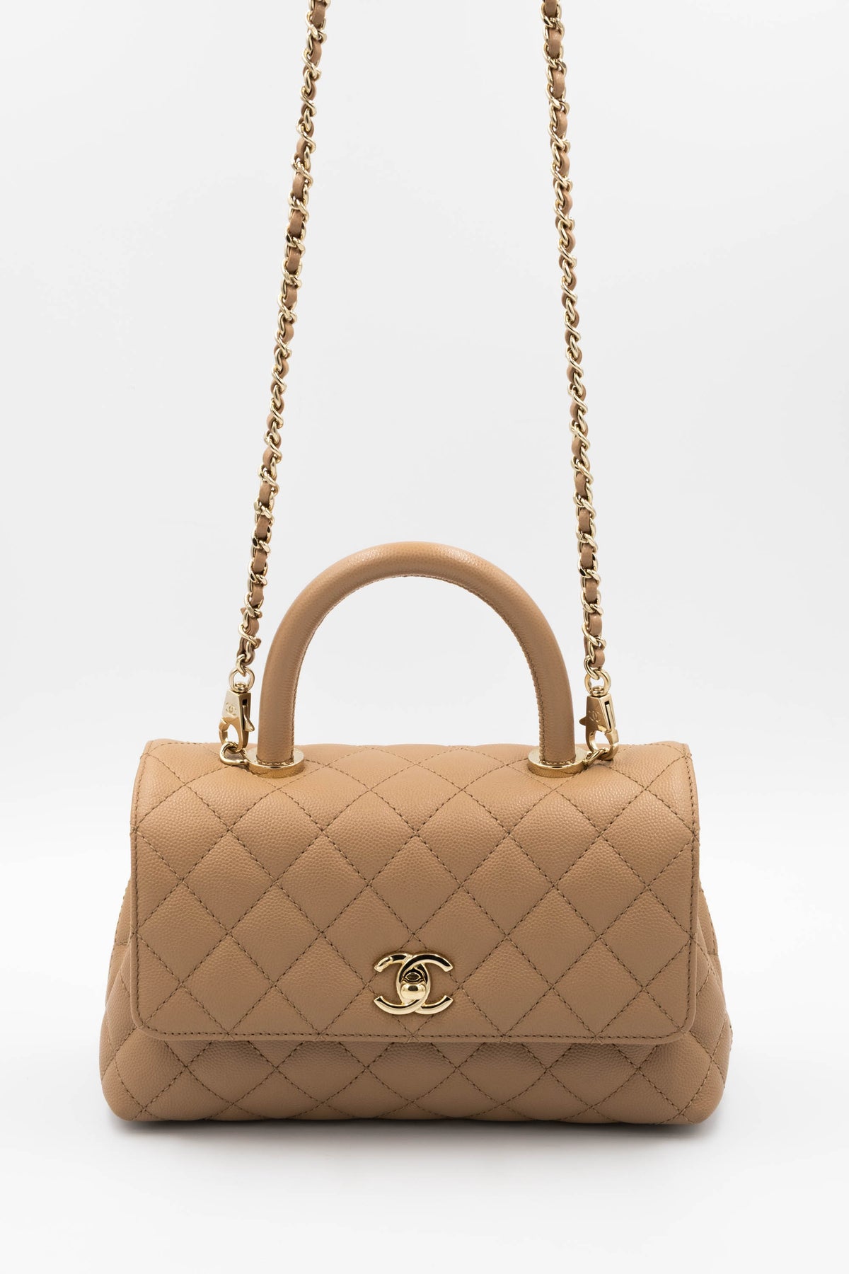 Chanel Taupe Caviar Leather Coco Top Handle Purse