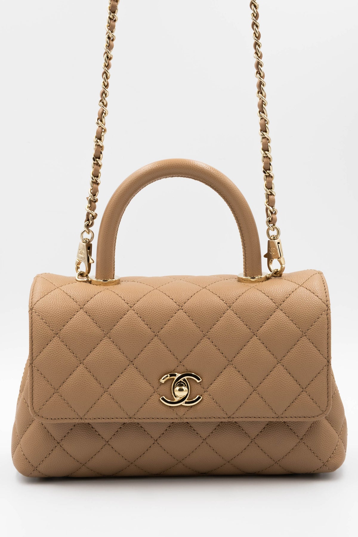 Chanel Taupe Caviar Leather Coco Top Handle Purse