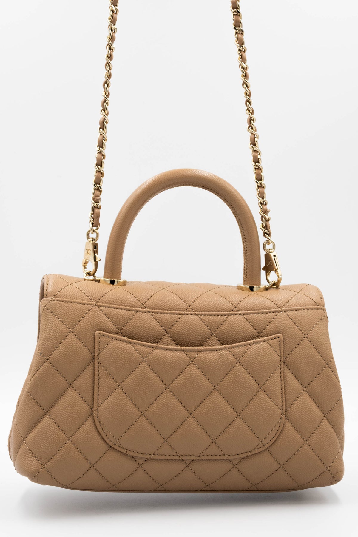 Chanel Taupe Caviar Leather Coco Top Handle Purse
