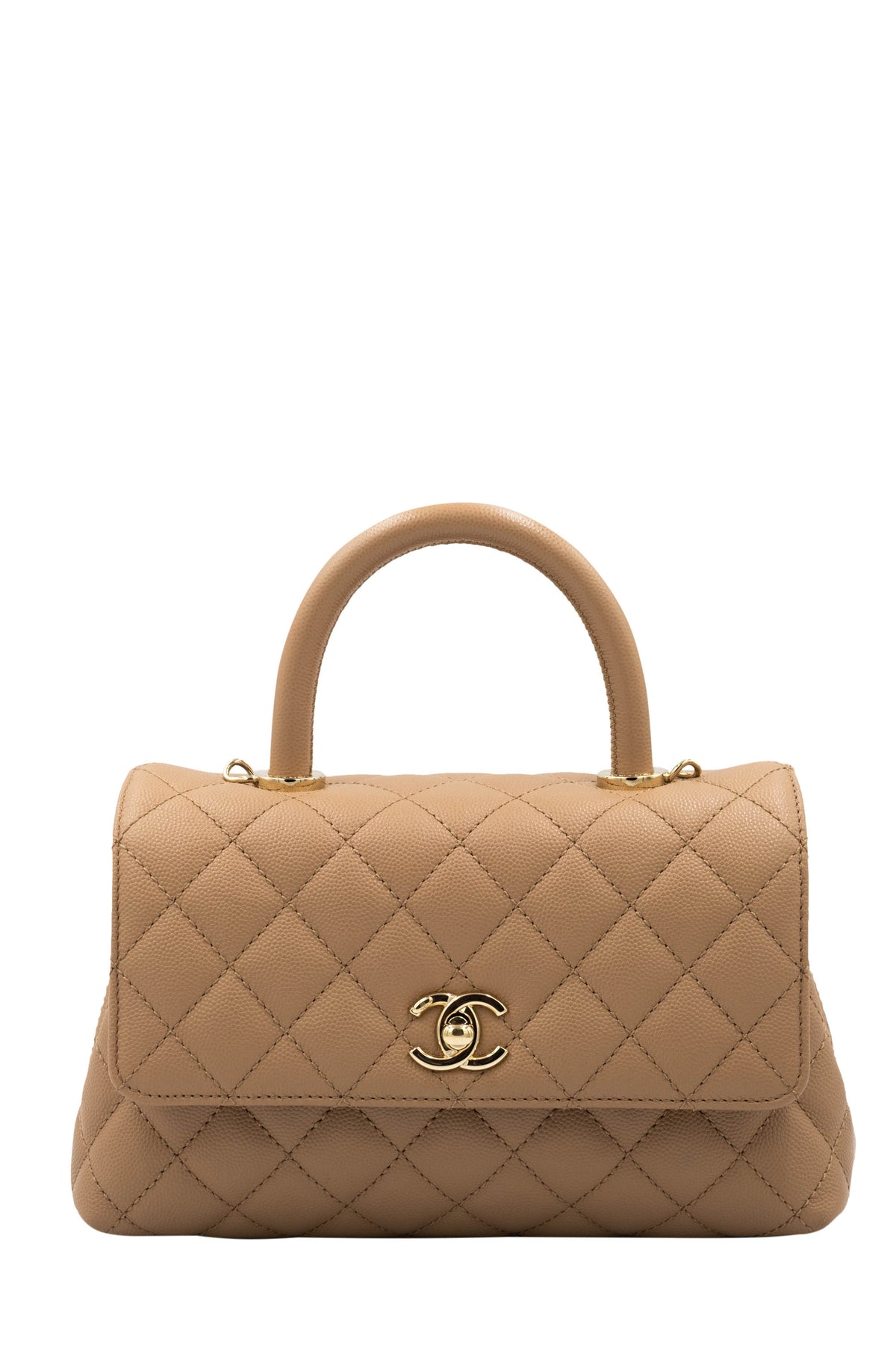 Chanel Taupe Caviar Leather Coco Top Handle Purse
