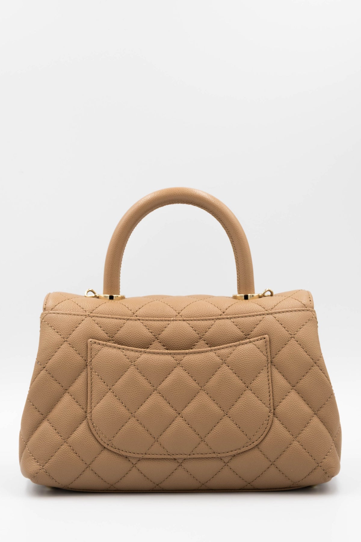 Chanel Taupe Caviar Leather Coco Top Handle Purse