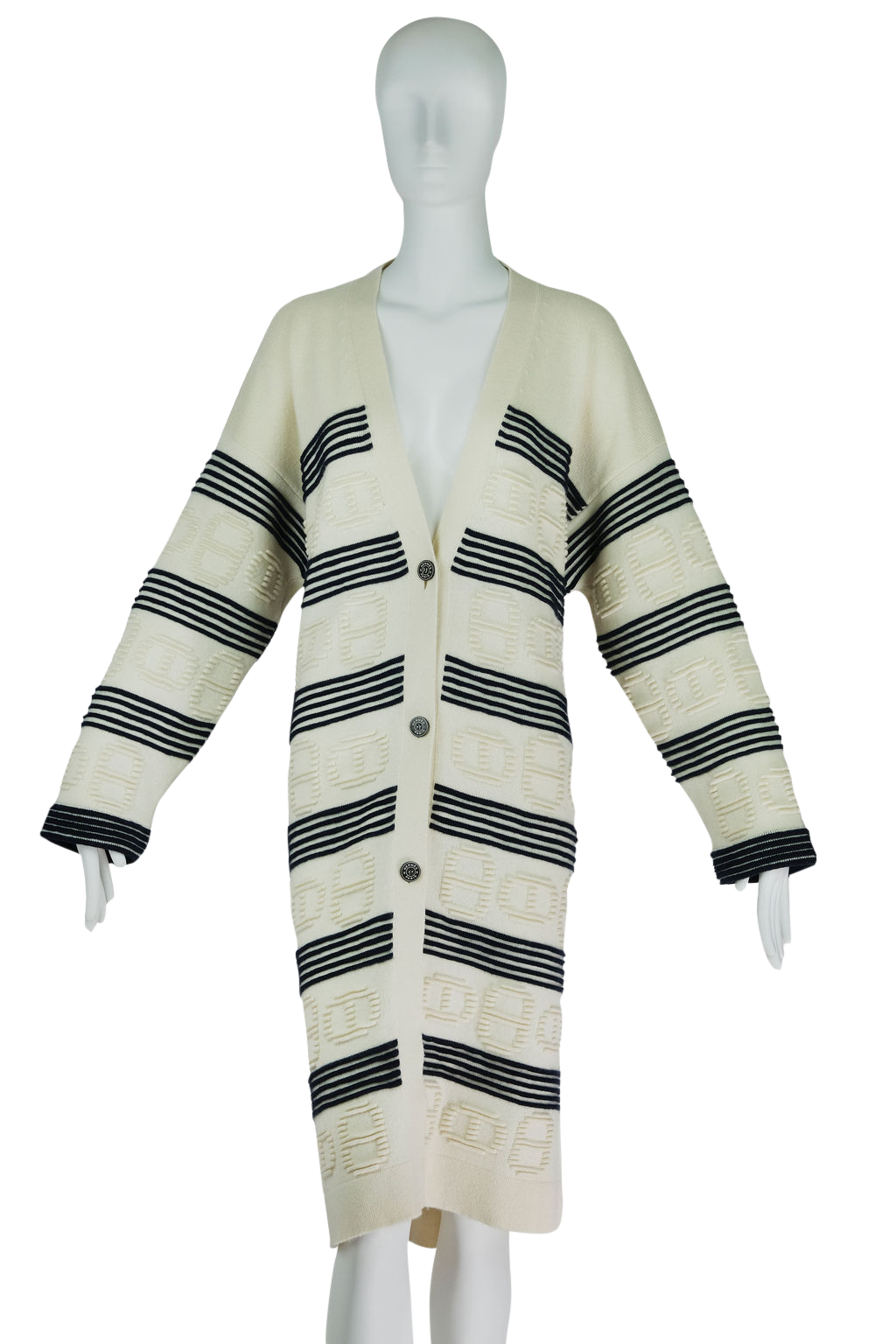 Hermes Cream and Navy Cashmere Sweater Coat Size Small/Medium