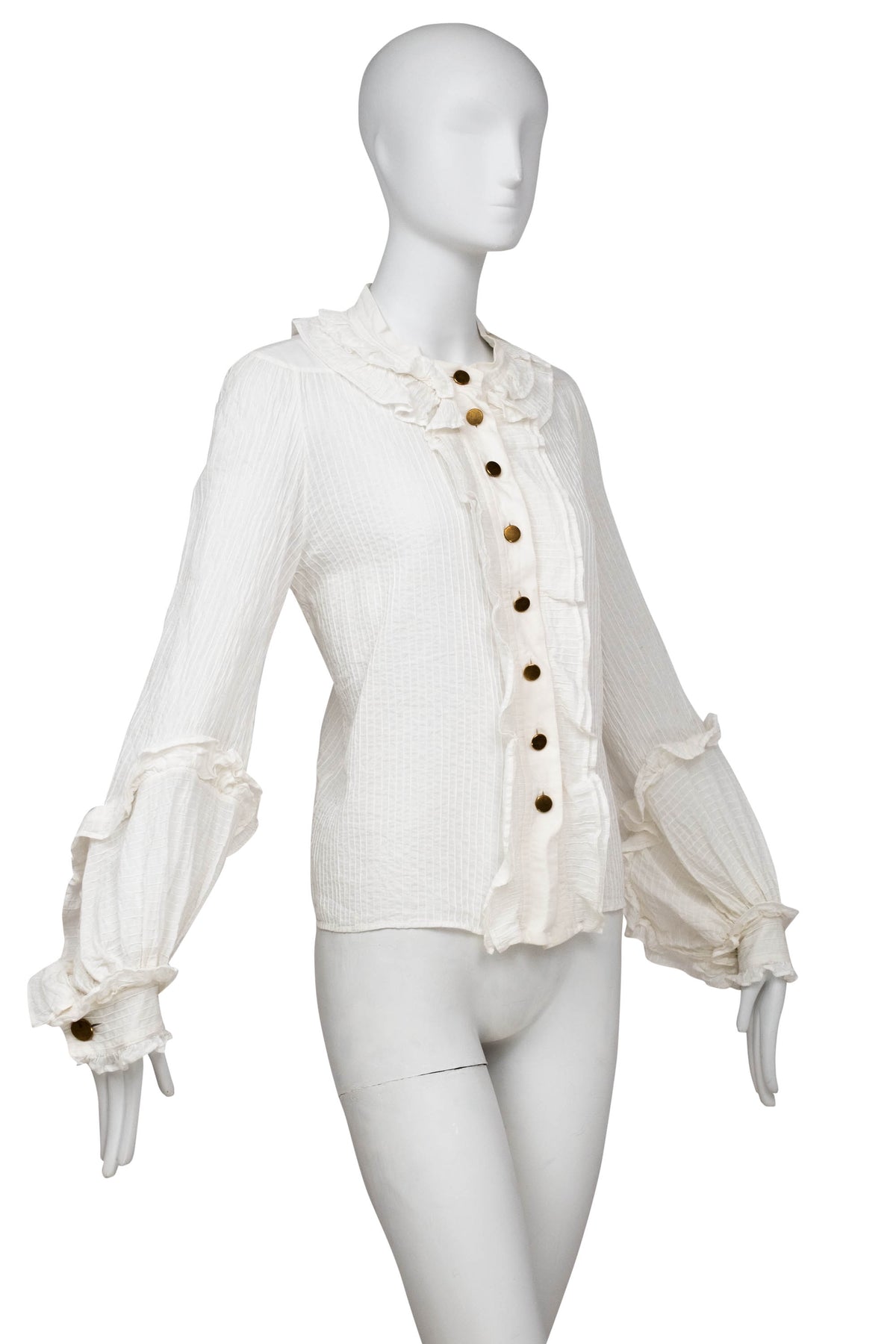 Chloe White Pin Tucked Cotton Poets Blouse Size 10