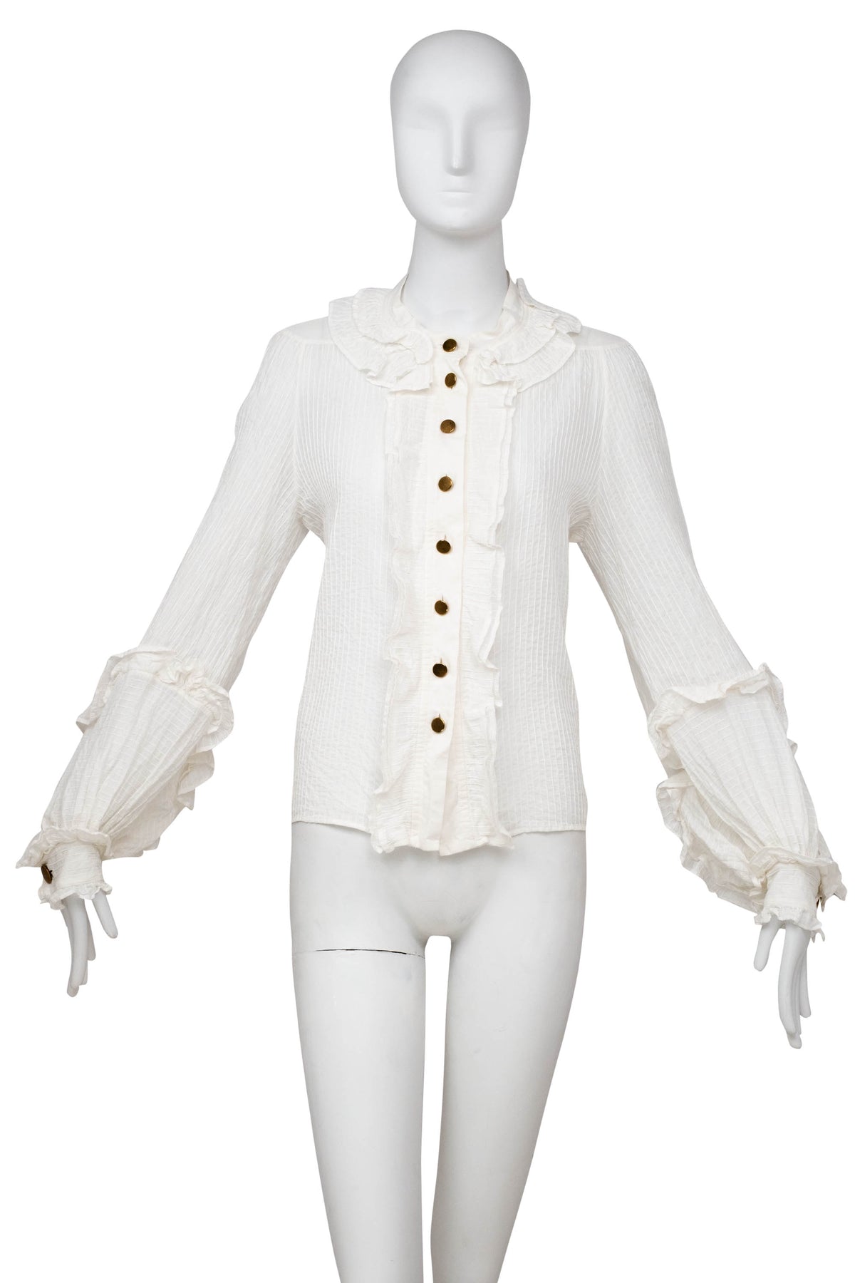 Chloe White Pin Tucked Cotton Poets Blouse Size 10