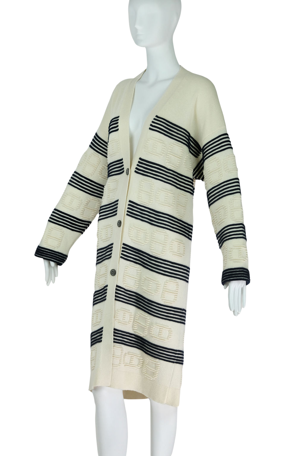 Hermes Cream and Navy Cashmere Sweater Coat Size Small/Medium