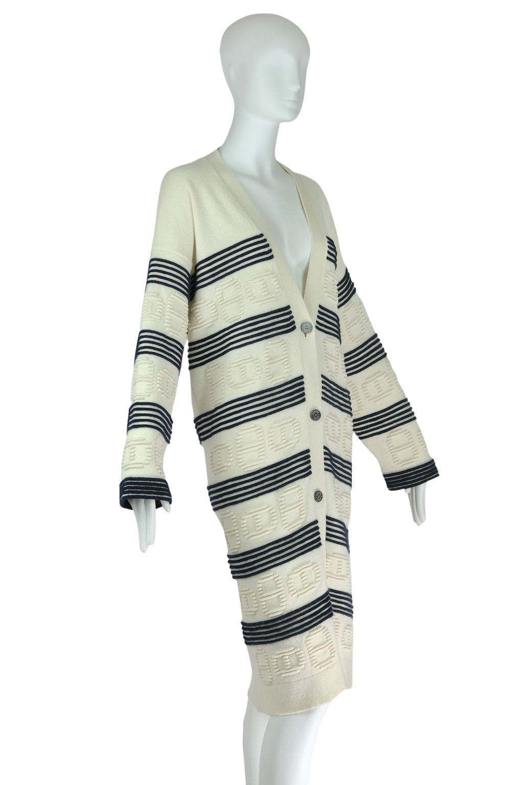 Hermes Cream and Navy Cashmere Sweater Coat Size Small/Medium