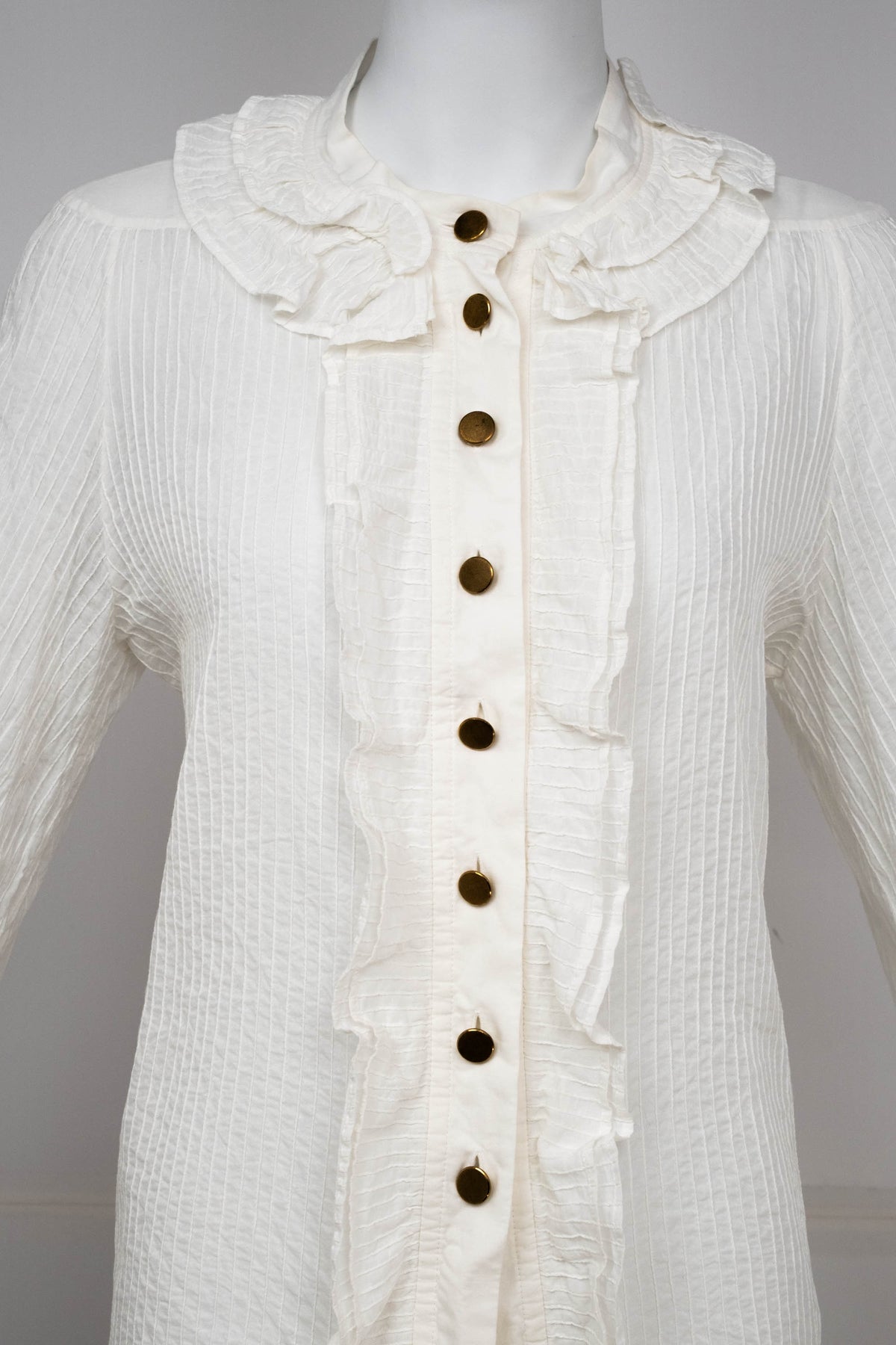 Chloe White Pin Tucked Cotton Poets Blouse Size 10