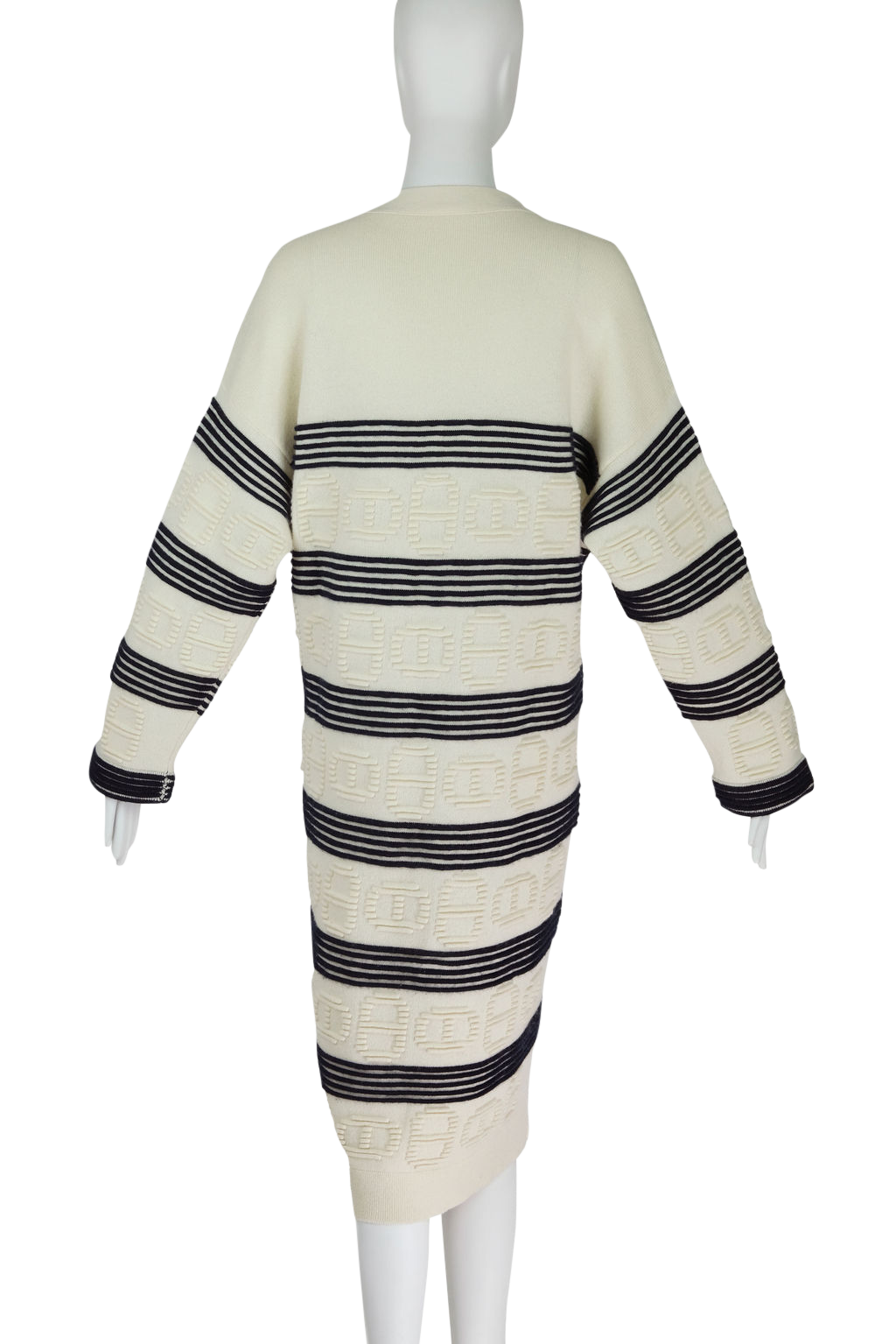 Hermes Cream and Navy Cashmere Sweater Coat Size Small/Medium