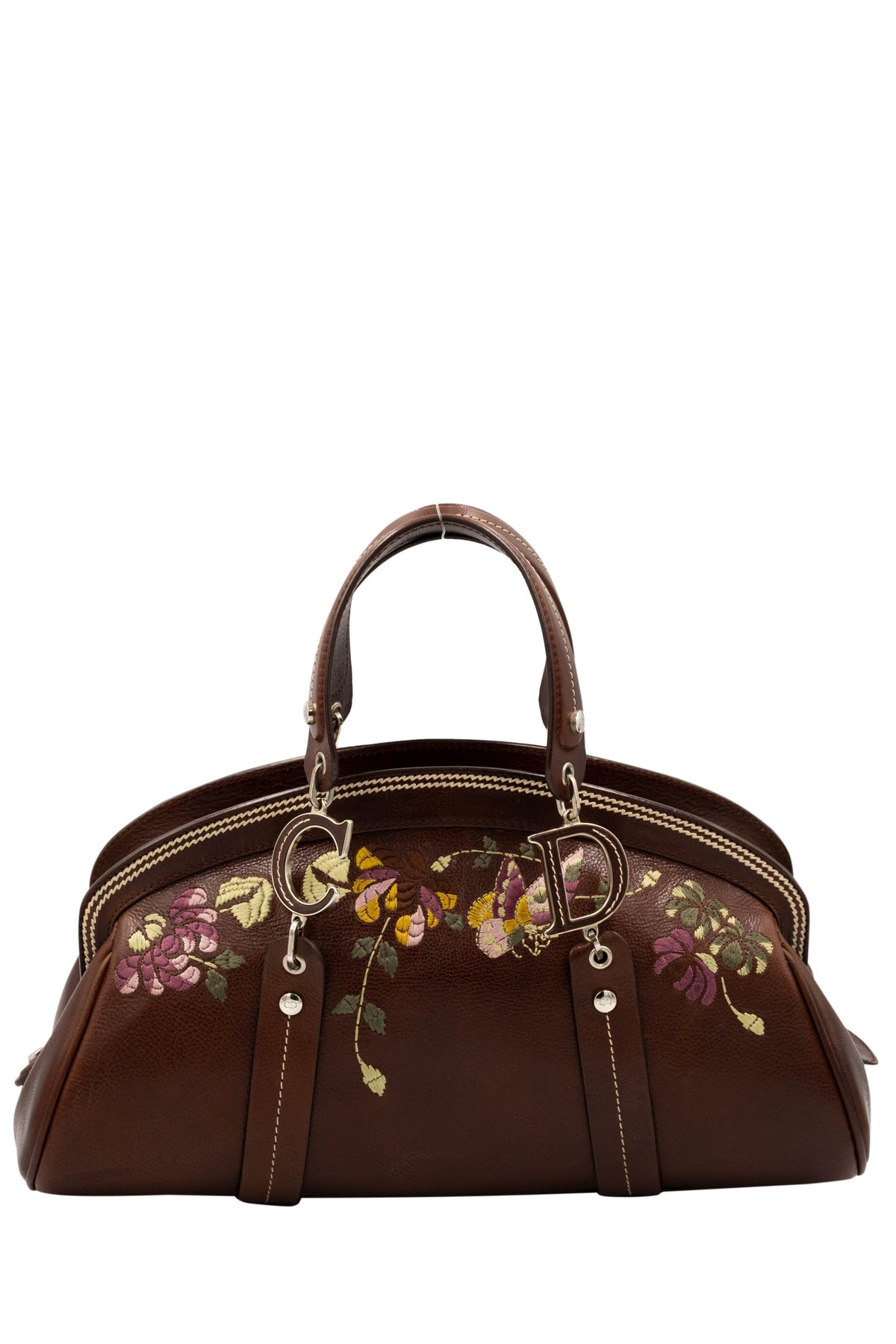 Christian Dior Brown Leather Romantique Bowler Purse 2005 Size M