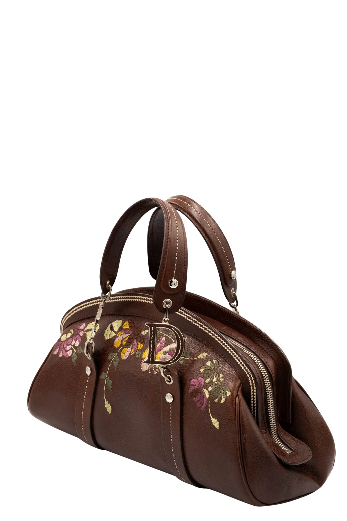 Christian Dior Brown Leather Romantique Bowler Purse 2005 Size M