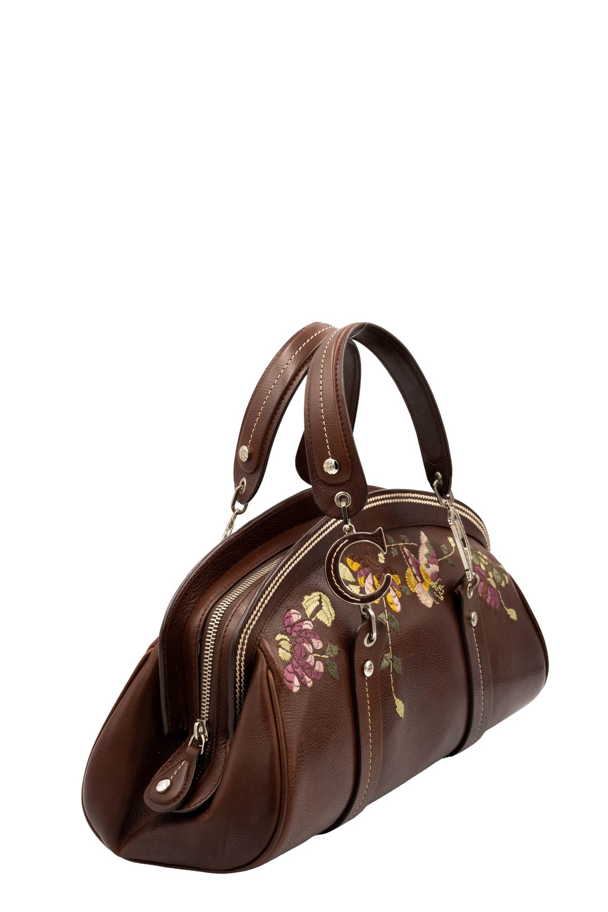 Christian Dior Brown Leather Romantique Bowler Purse 2005 Size M