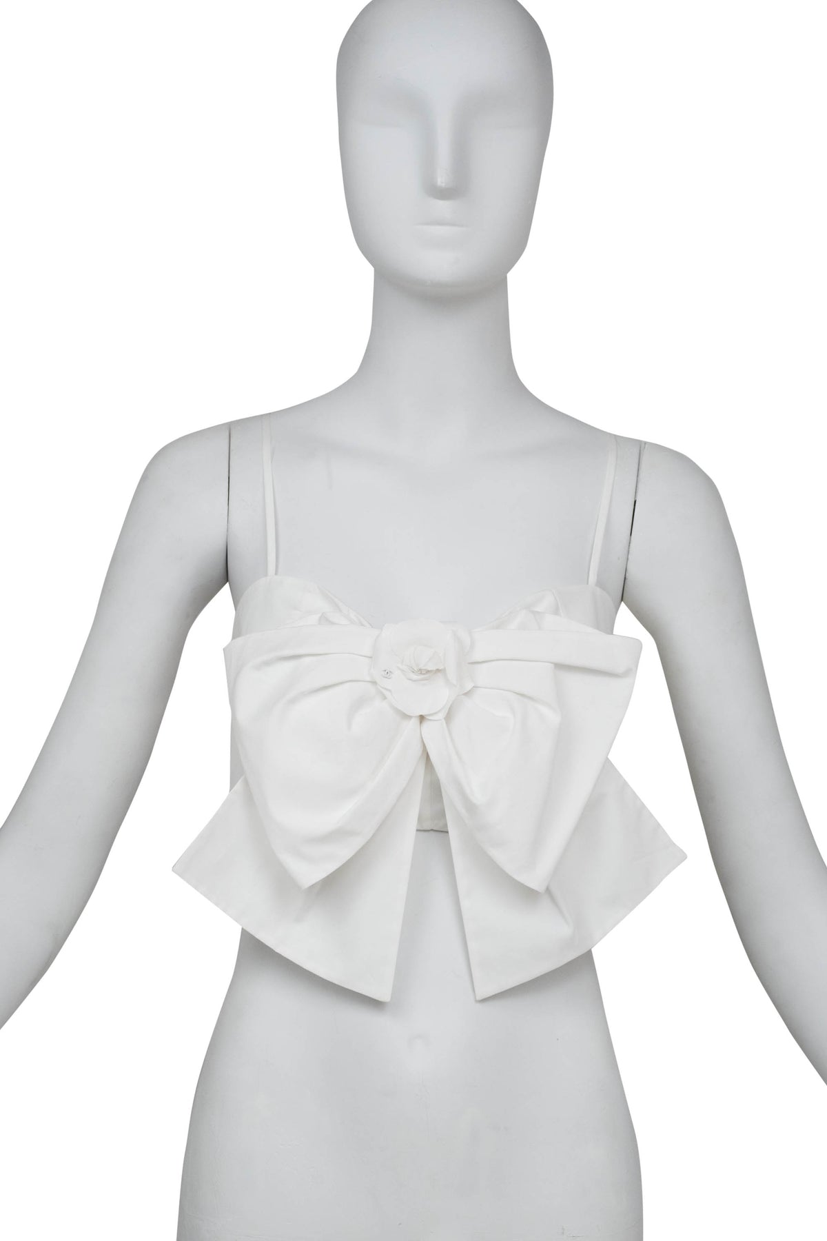 Chanel White Cotton Bow Cropped Top Size 4-6