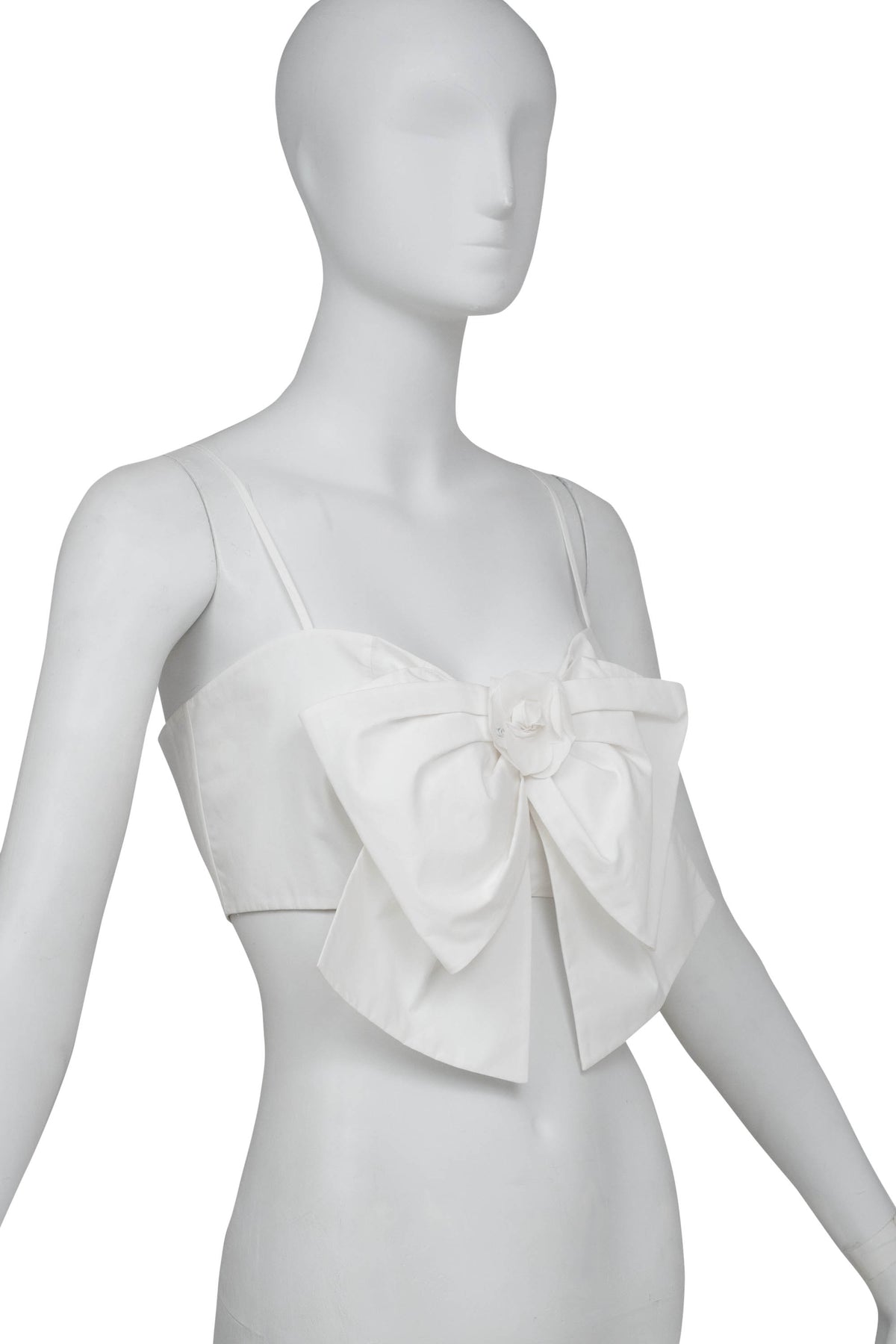 Chanel White Cotton Bow Cropped Top Size 4-6