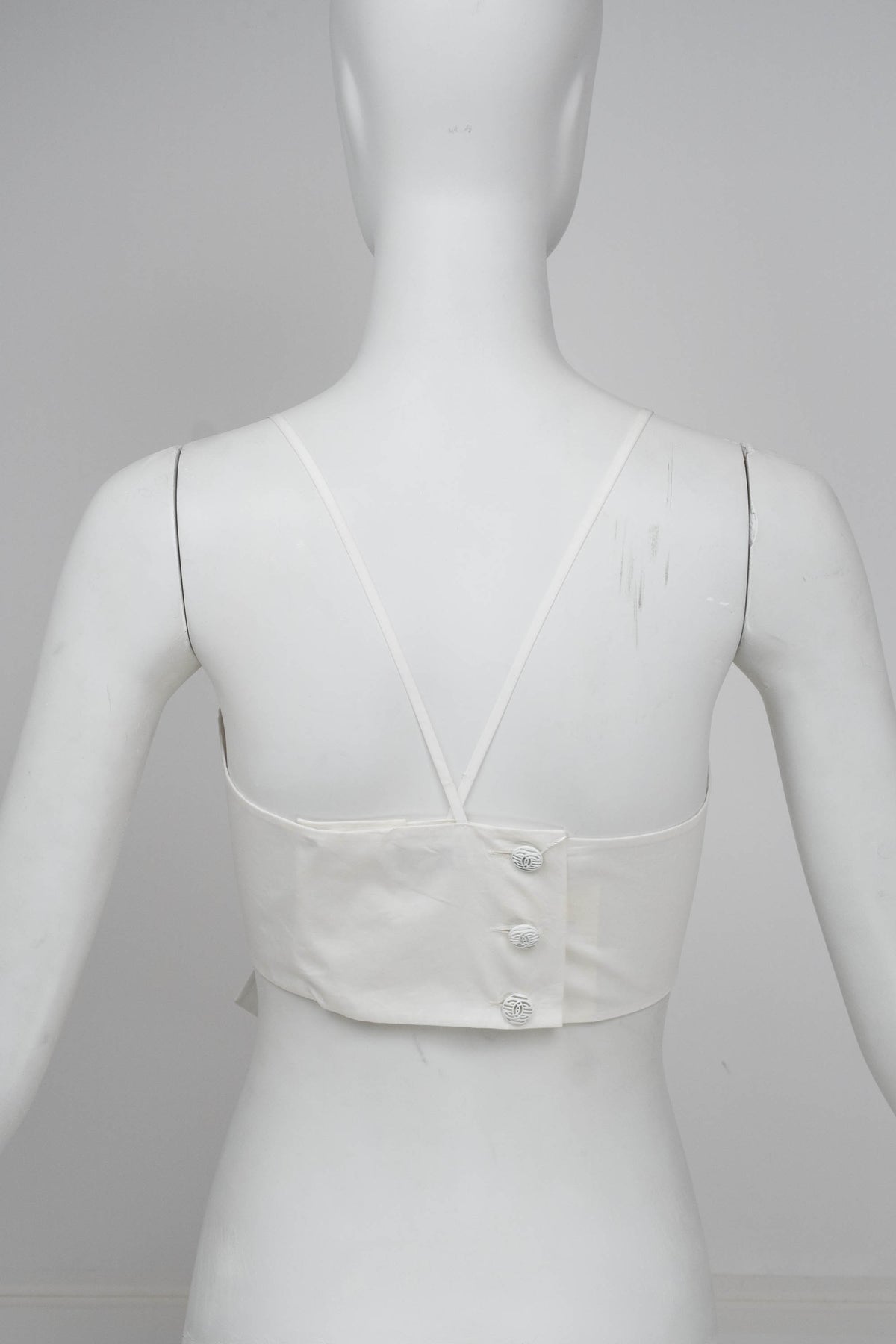 Chanel White Cotton Bow Cropped Top Size 4-6