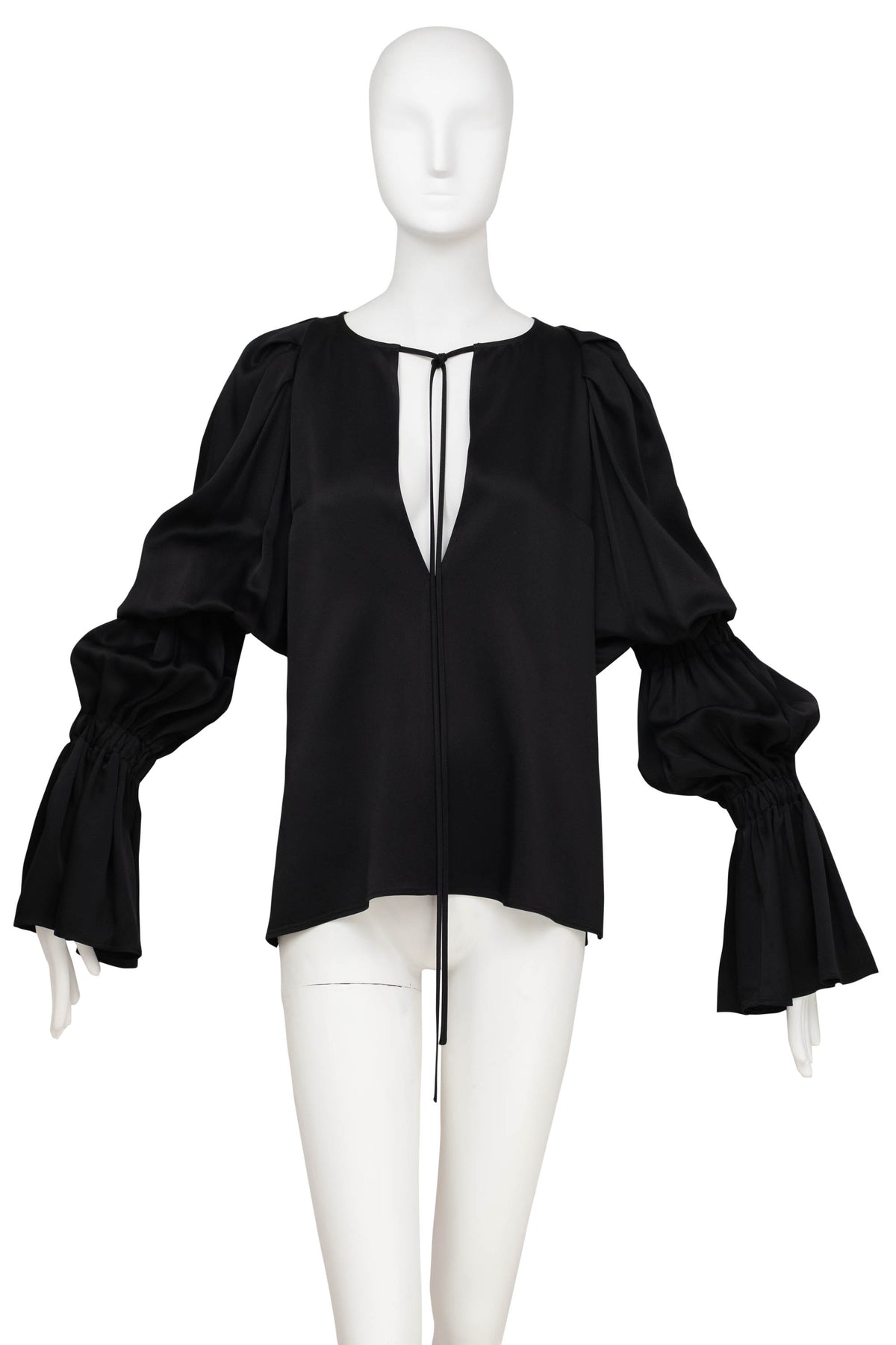 Khaite Black Tiered Sleeve Peasant Blouse Shirt Size M