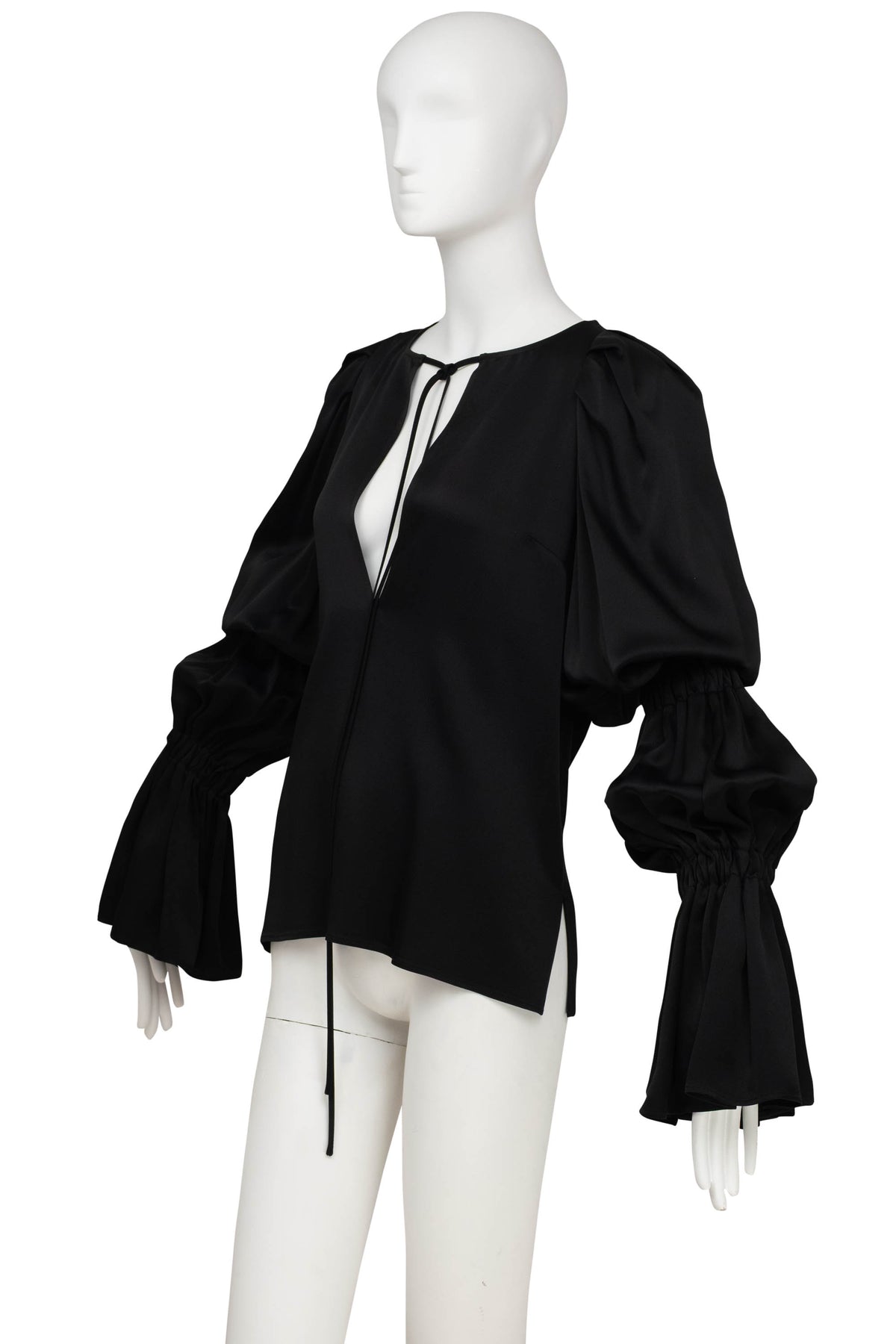 Khaite Black Tiered Sleeve Peasant Blouse Shirt Size M