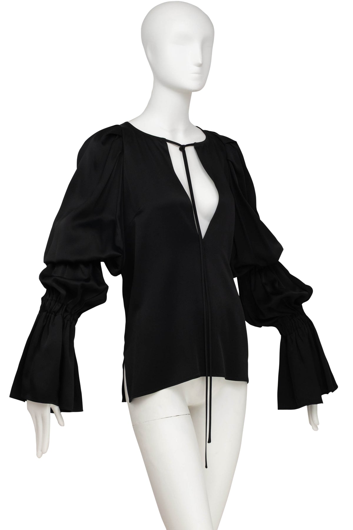 Khaite Black Tiered Sleeve Peasant Blouse Shirt Size M