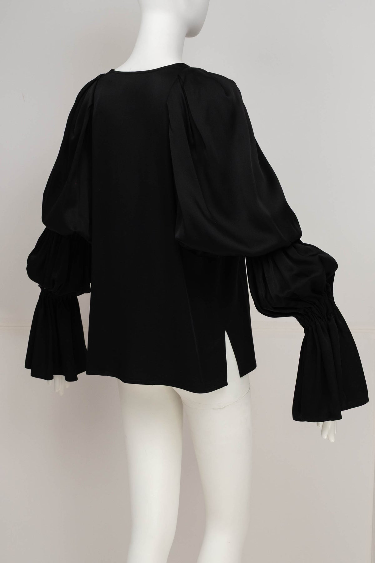 Khaite Black Tiered Sleeve Peasant Blouse Shirt Size M