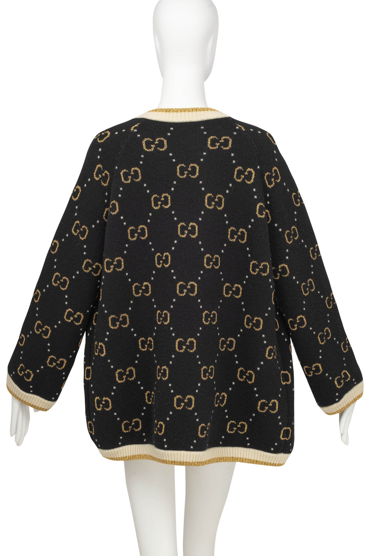 Gucci Black and Gold GG Monogram Wool Cardigan Silk Lining Sweater Size S