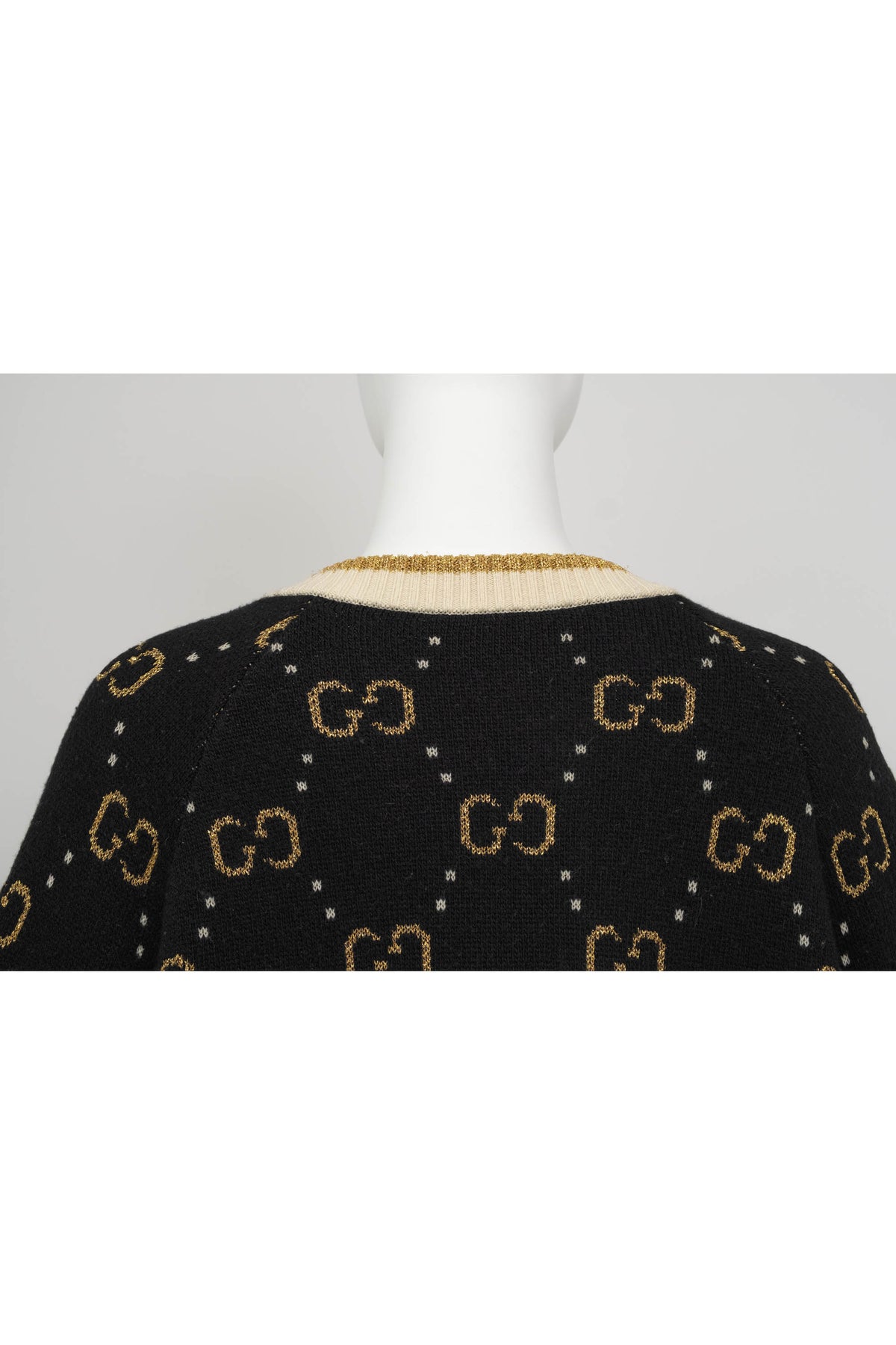 Gucci Black and Gold GG Monogram Wool Cardigan Silk Lining Sweater Size S