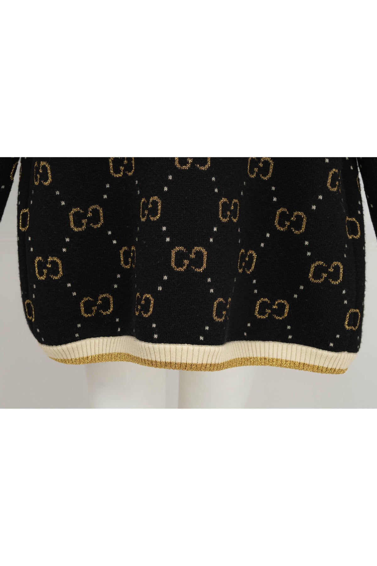 Gucci Black and Gold GG Monogram Wool Cardigan Silk Lining Sweater Size S