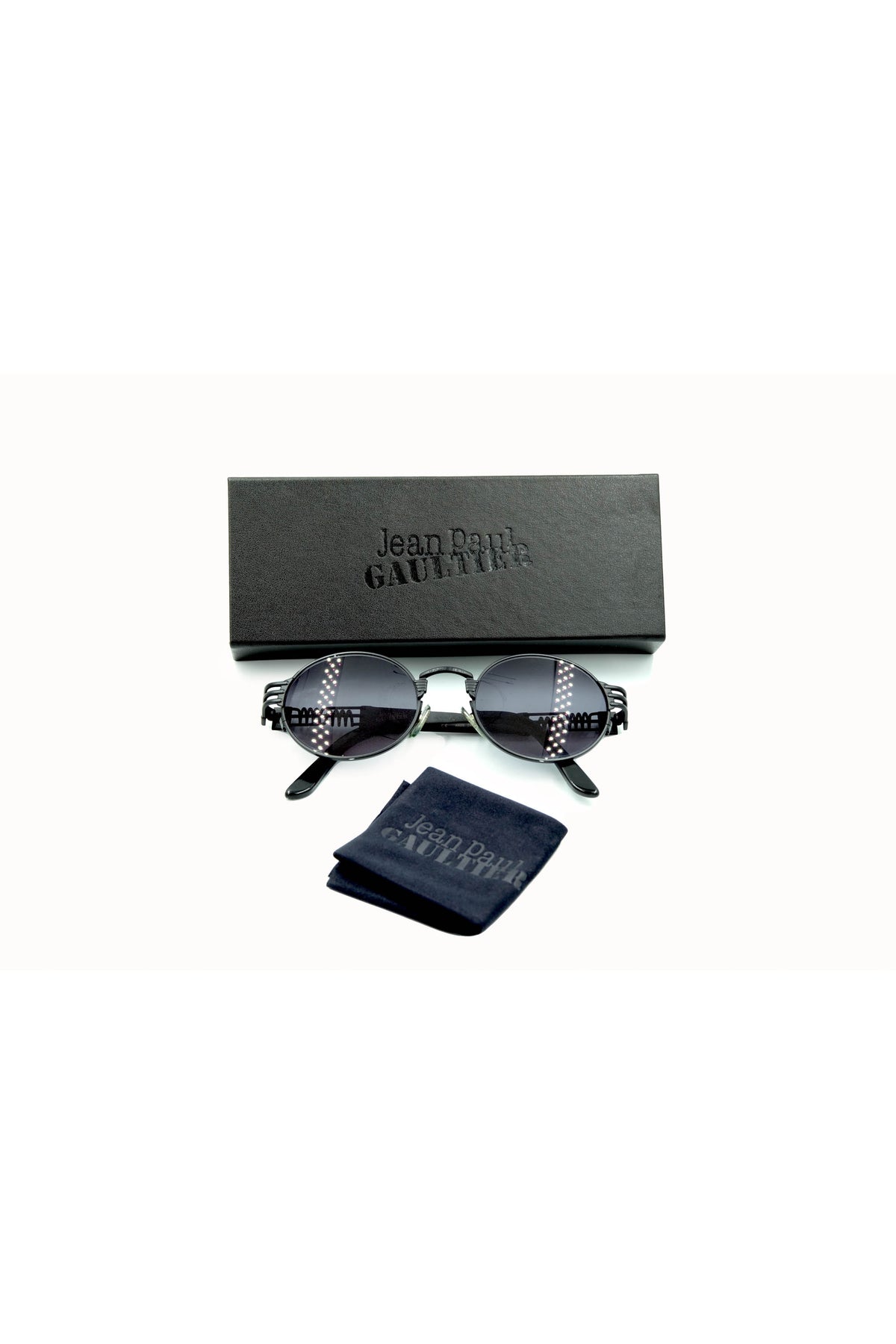 Jean Paul Gaultier Black Oval Spring Arm Oval Sunglasses