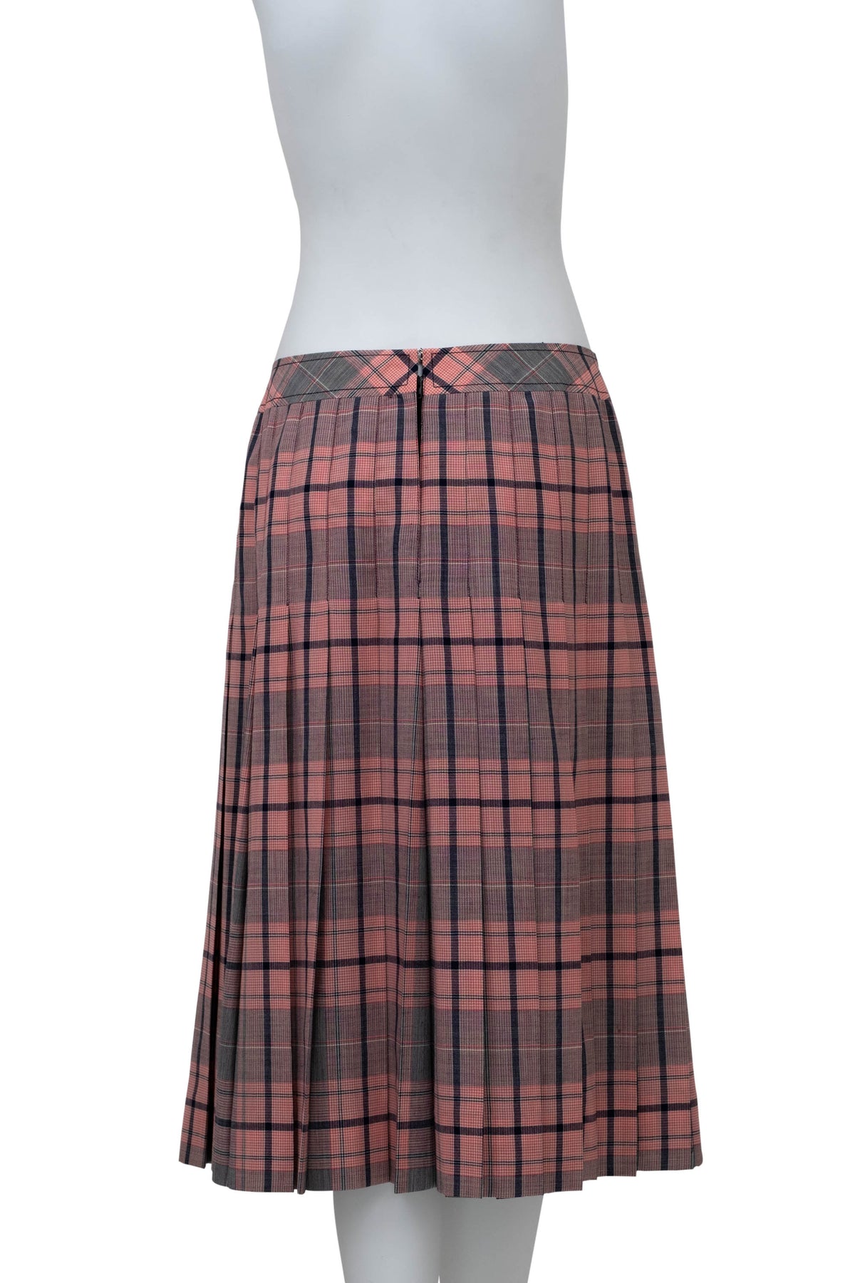 Celine Pink and Black Plaid Triomphe Buckle Kilt Vintage 1980's