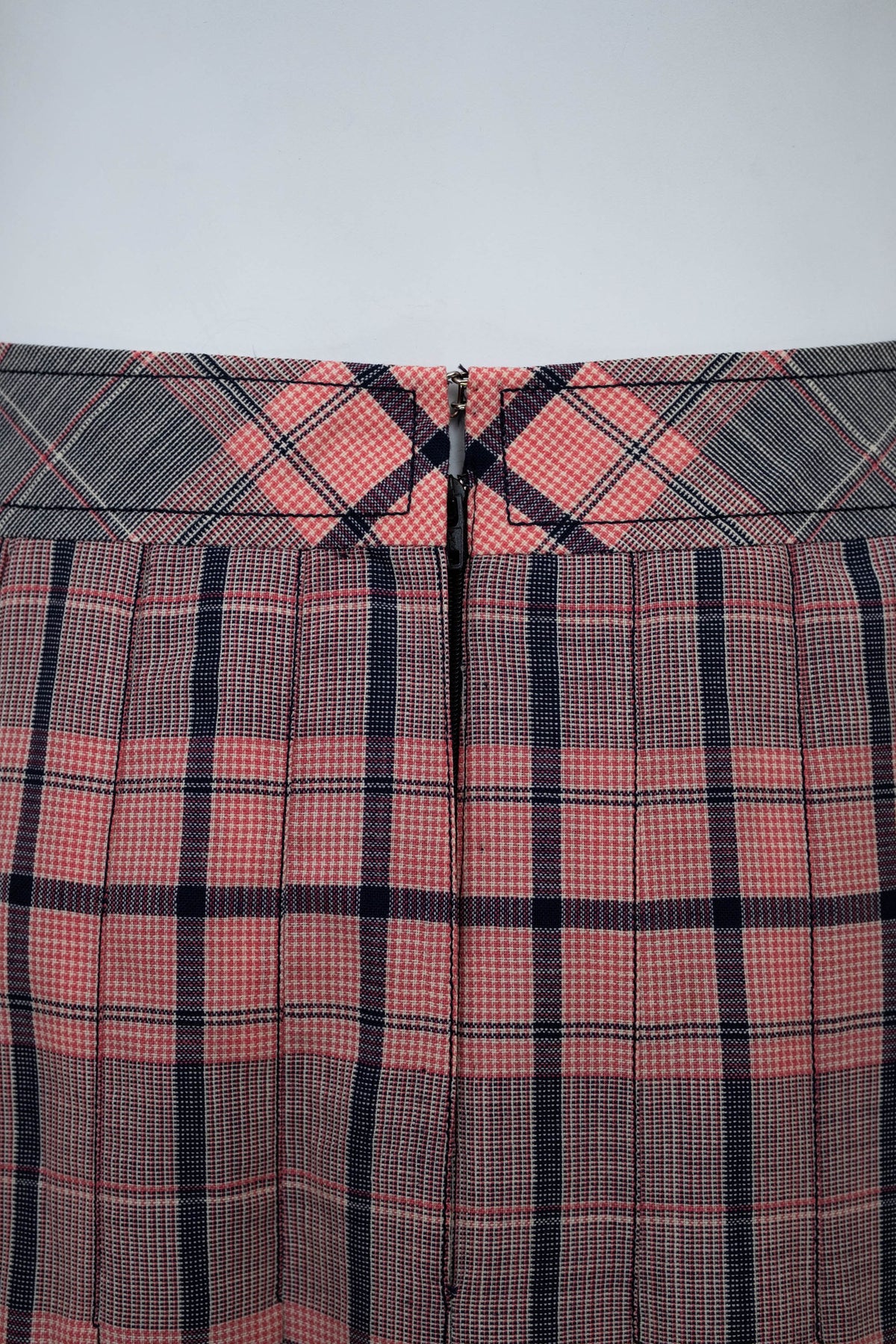 Celine Pink and Black Plaid Triomphe Buckle Kilt Vintage 1980's