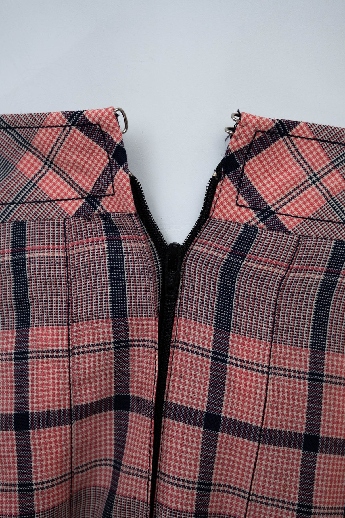 Celine Pink and Black Plaid Triomphe Buckle Kilt Vintage 1980's