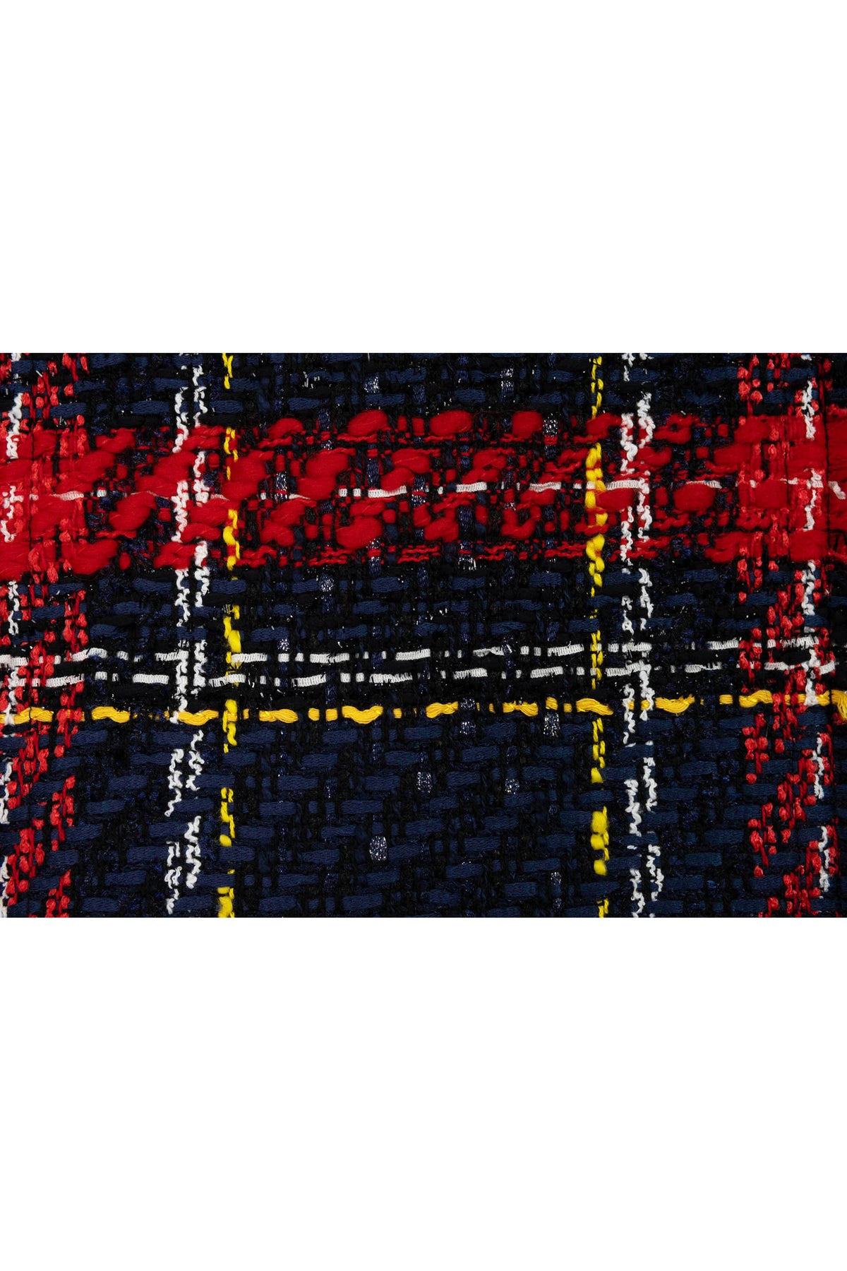 Balmain Red and Blue Plaid Tweed Mini Long Sleeve Dress Size 40