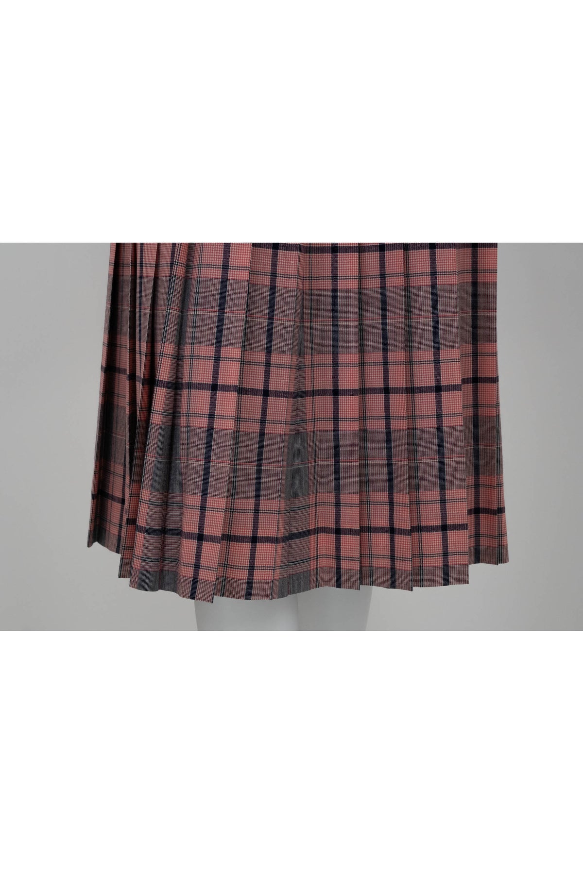 Celine Pink and Black Plaid Triomphe Buckle Kilt Vintage 1980's