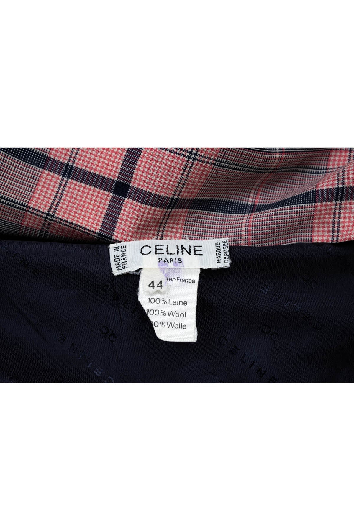Celine Pink and Black Plaid Triomphe Buckle Kilt Vintage 1980's