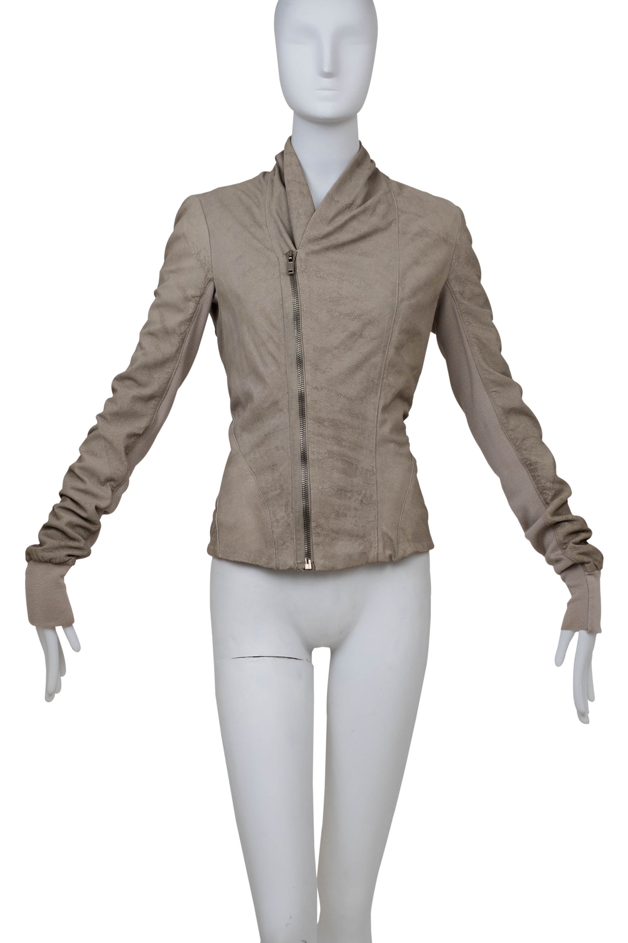 Rick Owens Beige Draped Leather Zip Jacket Size Small - Foxy