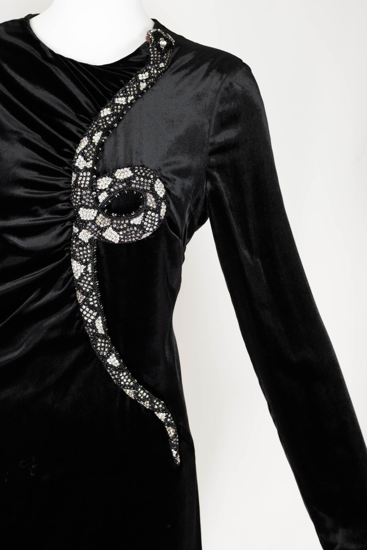 Valentino 1971 Black Velvet Mini Dress With Jewel Snake Dress Size 44/8