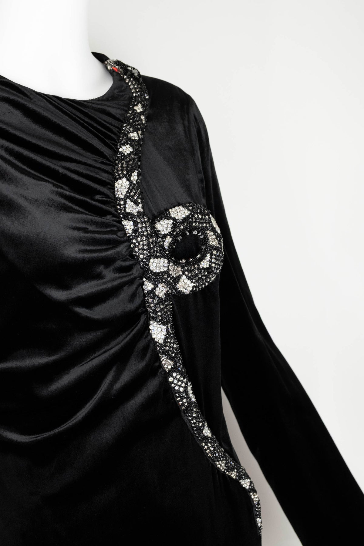 Valentino 1971 Black Velvet Mini Dress With Jewel Snake Dress Size 44/8