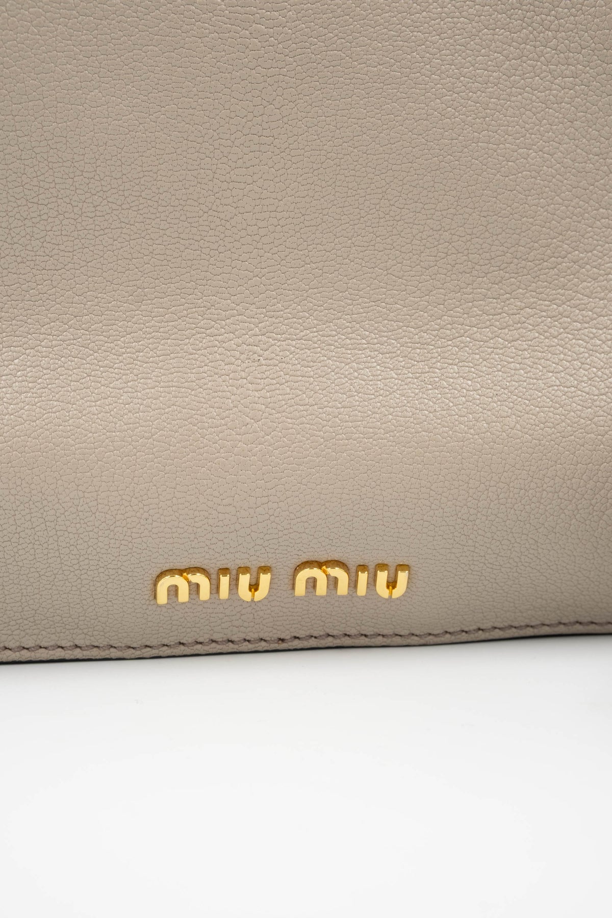 Miu Miu Taupe Teal Lined Top Handle Shoulder Strap Logo Tote Purse Size L